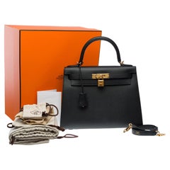 Nuova tracolla Hermès Kelly 28 sellier in pelle Epsom nera, GHW