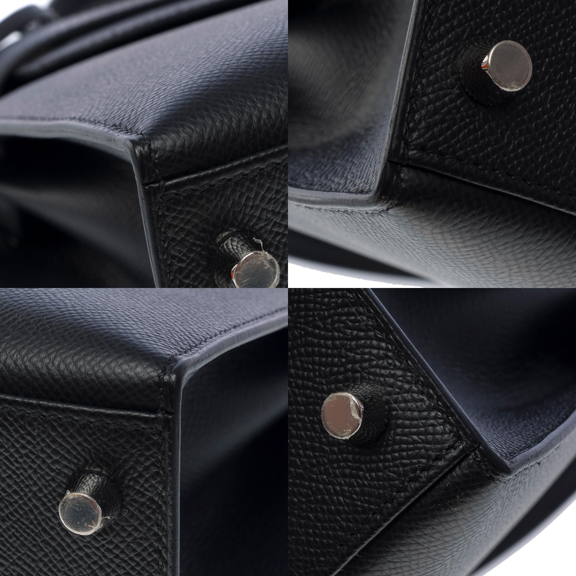 New Hermès Kelly 28 sellier handbag strap in black Epsom leather, SHW 5