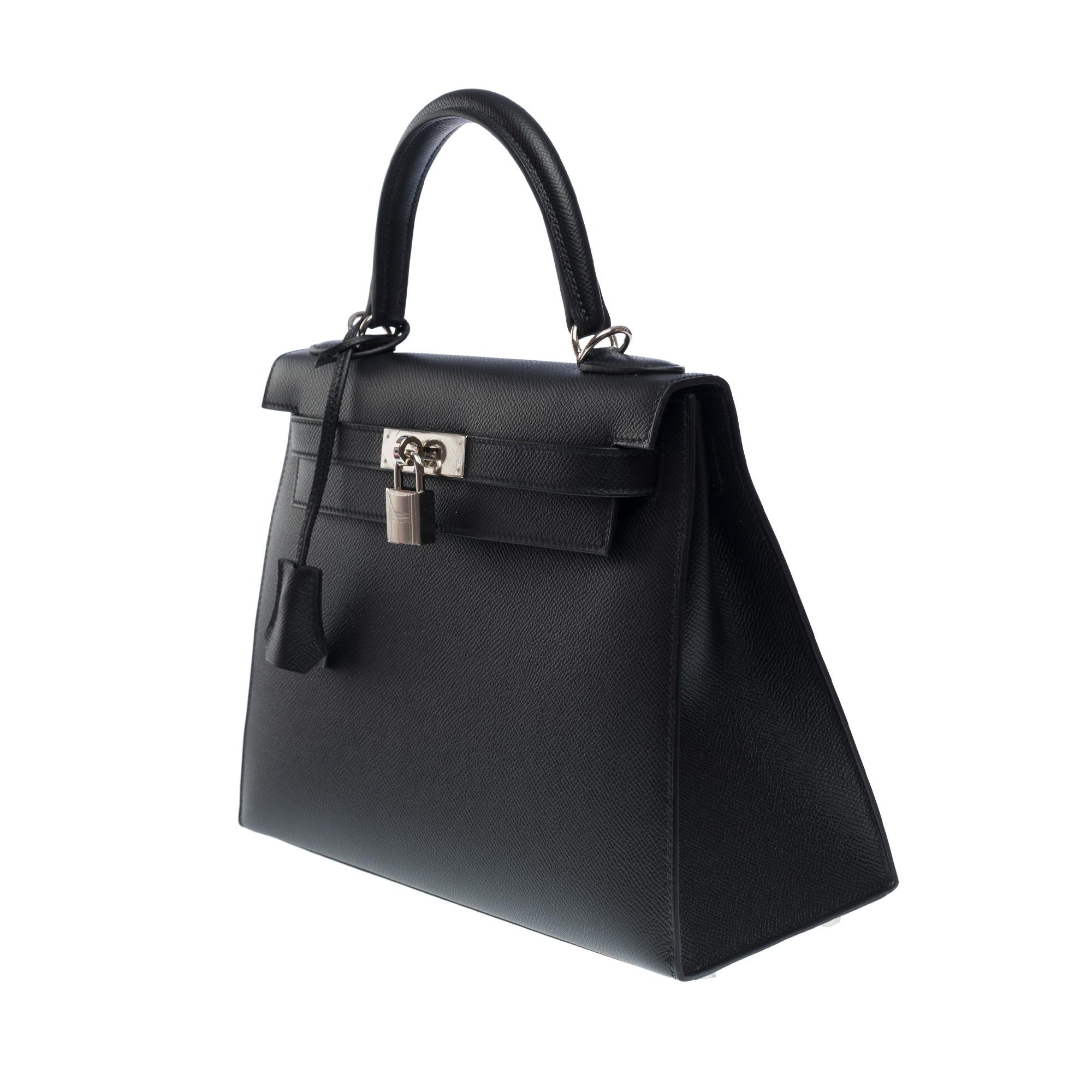 New Hermès Kelly 28 sellier handbag strap in black Epsom leather, SHW In New Condition In Paris, IDF