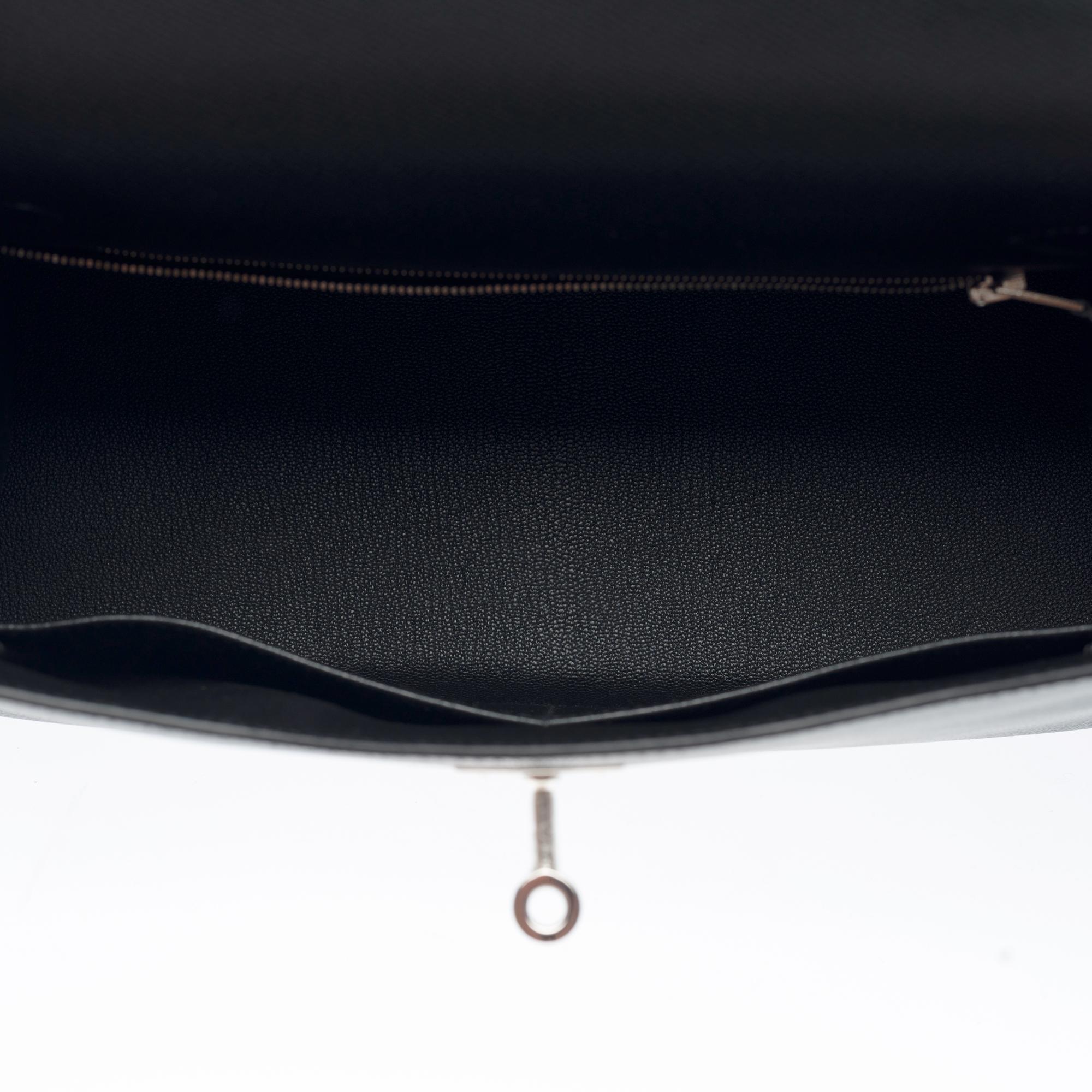 New Hermès Kelly 28 sellier handbag strap in black Epsom leather, SHW 2
