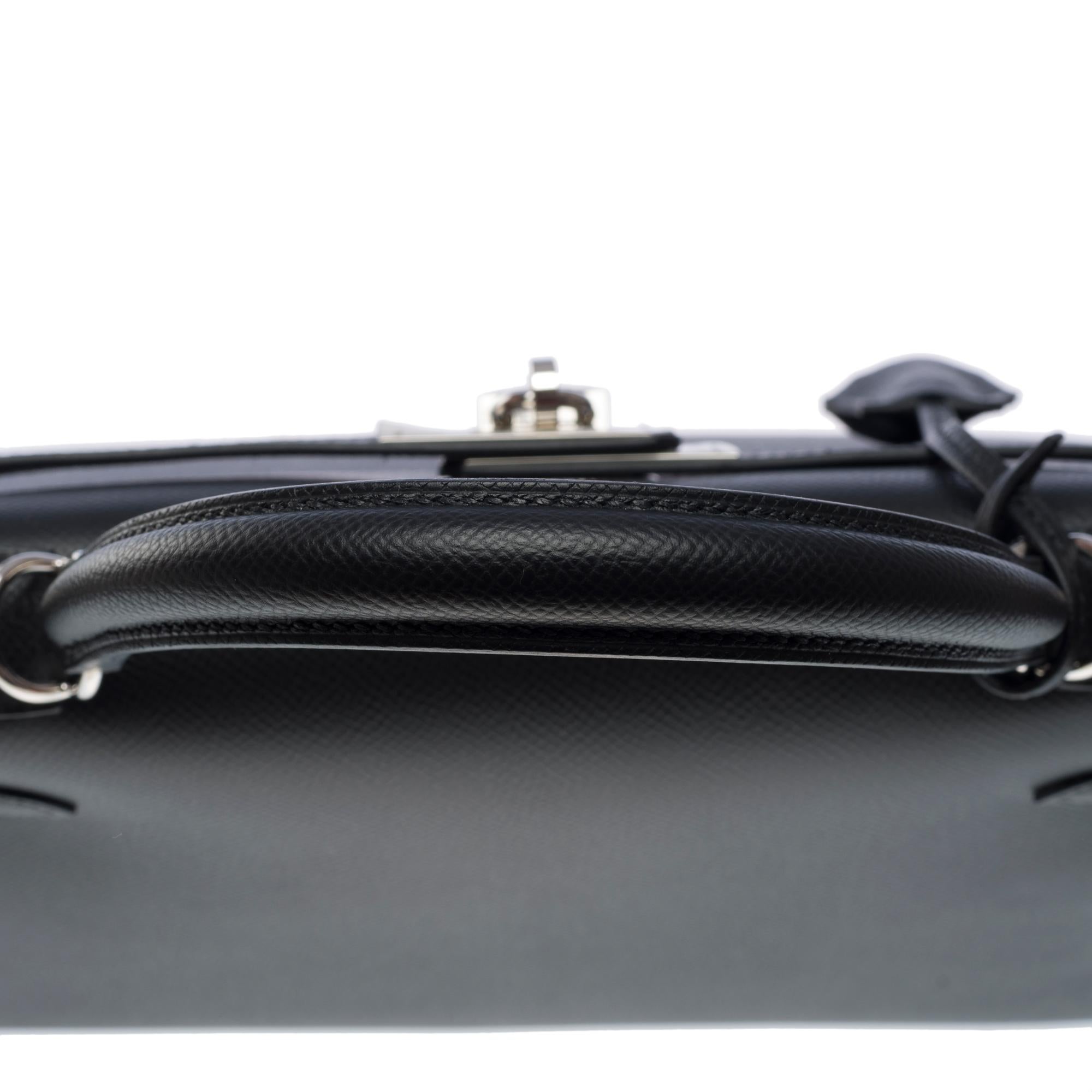 New Hermès Kelly 28 sellier handbag strap in black Epsom leather, SHW 3