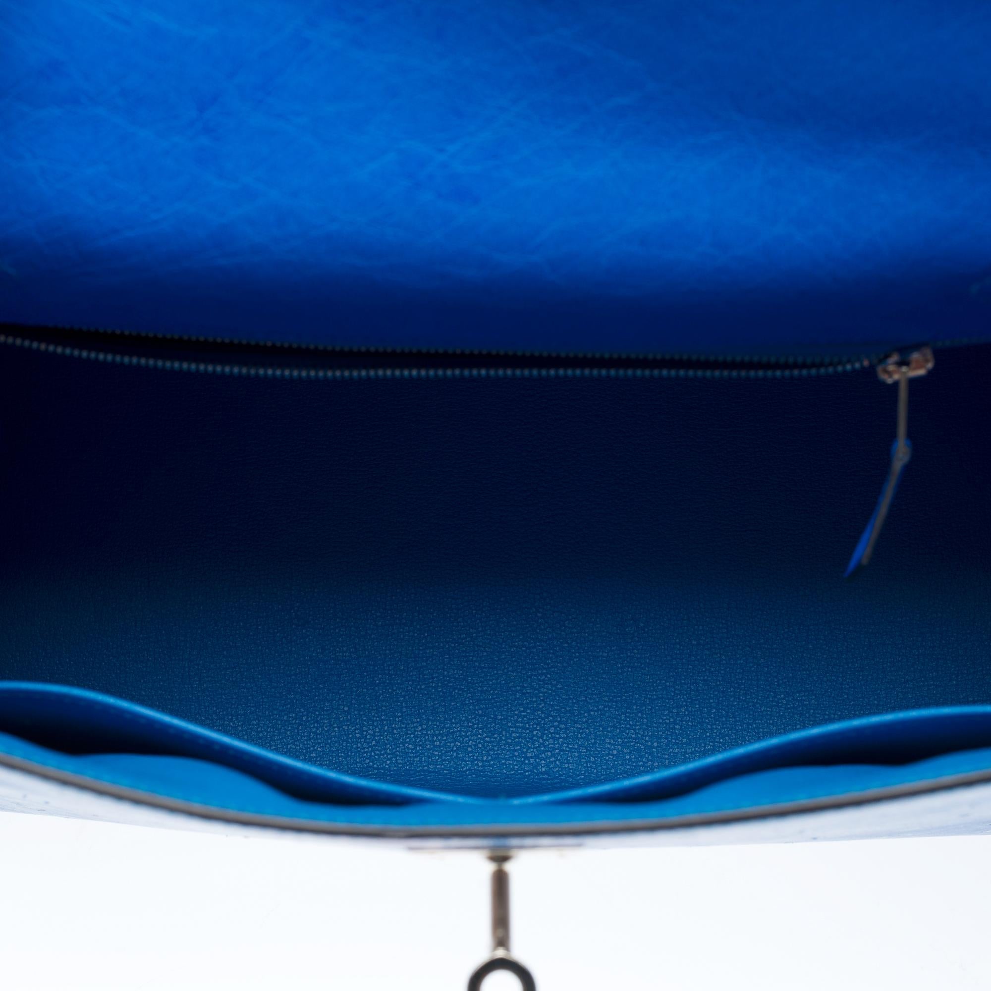New Hermès Kelly 28 sellier handbag strap in Blue Bleuet Ostrich leather, PHW 4