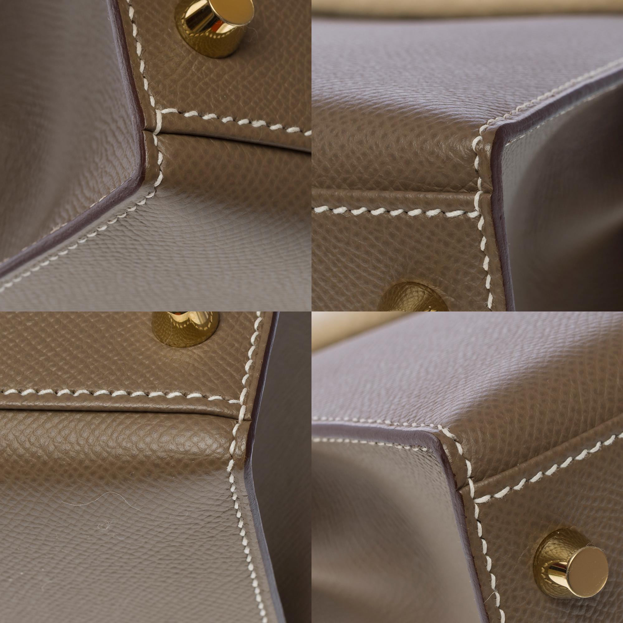 New Hermès Kelly 28 sellier handbag strap in Etoupe Epsom Calf leather, GHW For Sale 7