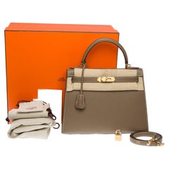 New Hermès Kelly 28 sellier handbag strap in Etoupe Epsom Calf leather, GHW