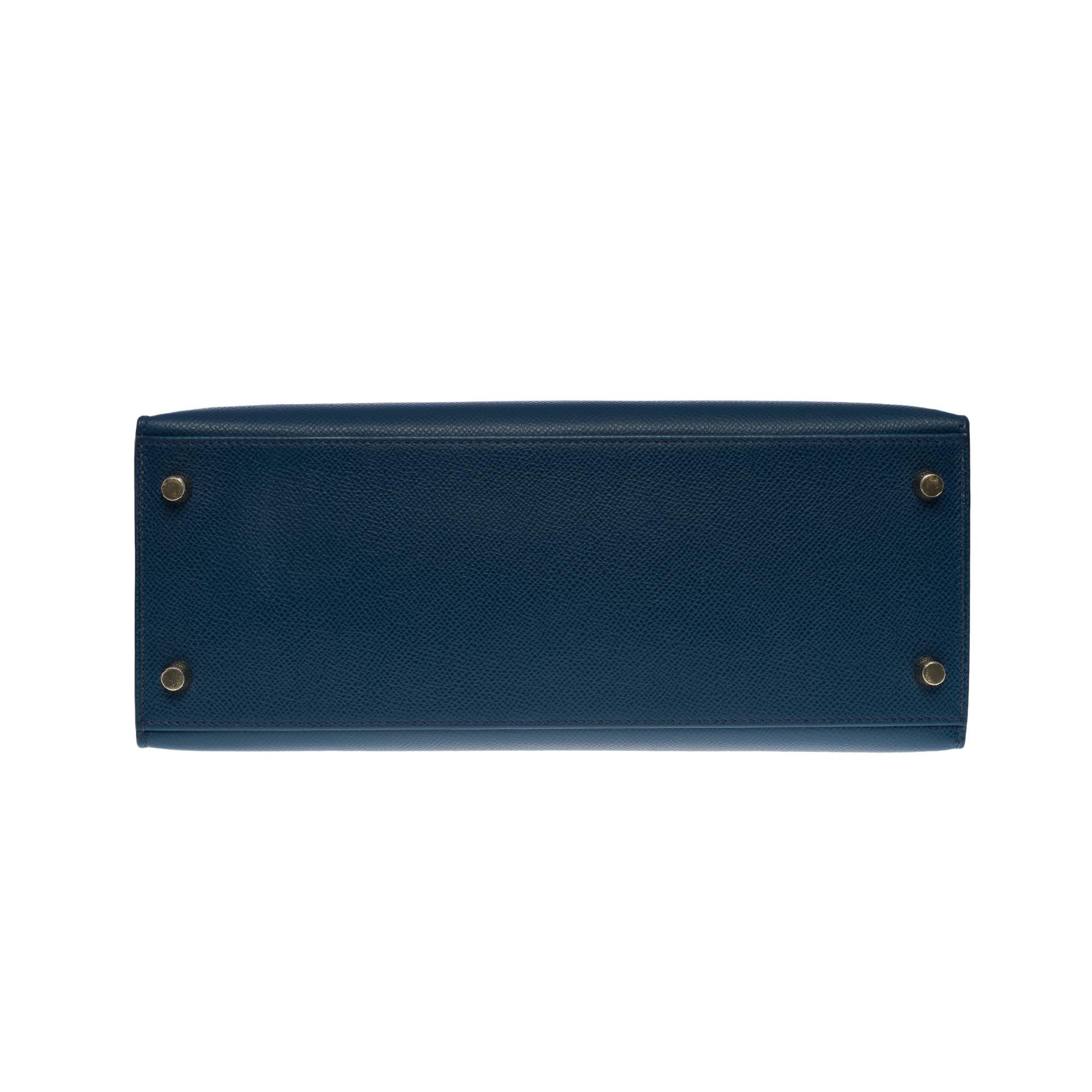 New Hermès Kelly 28 sellier handbag strap in Prussian blue Epsom leather, GHW 6