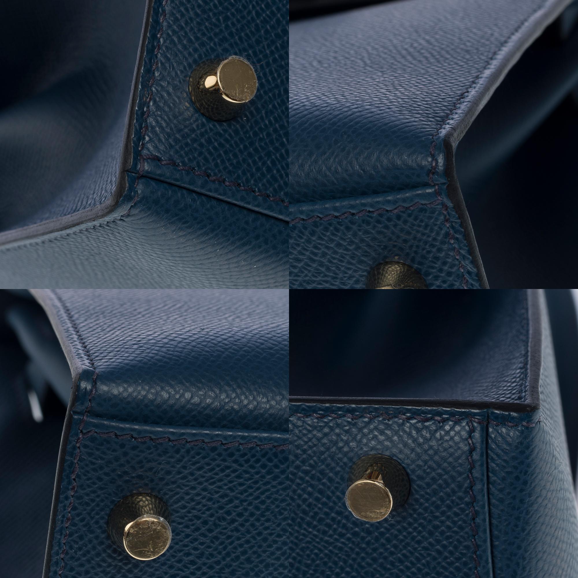 New Hermès Kelly 28 sellier handbag strap in Prussian blue Epsom leather, GHW 7