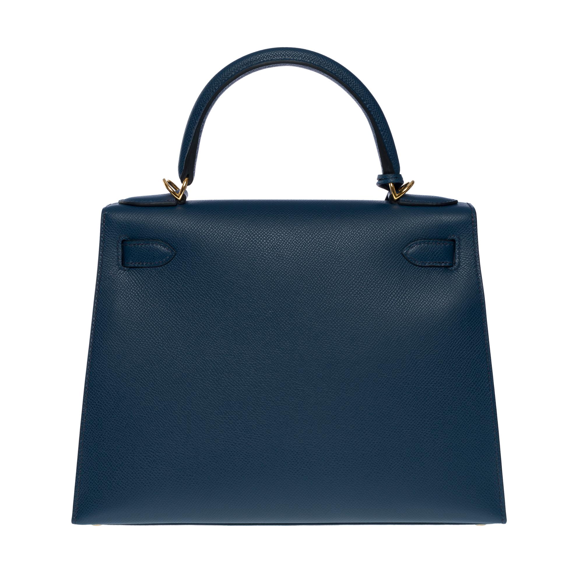 New Hermès Kelly 28 sellier handbag strap in Prussian blue Epsom leather, GHW In New Condition In Paris, IDF