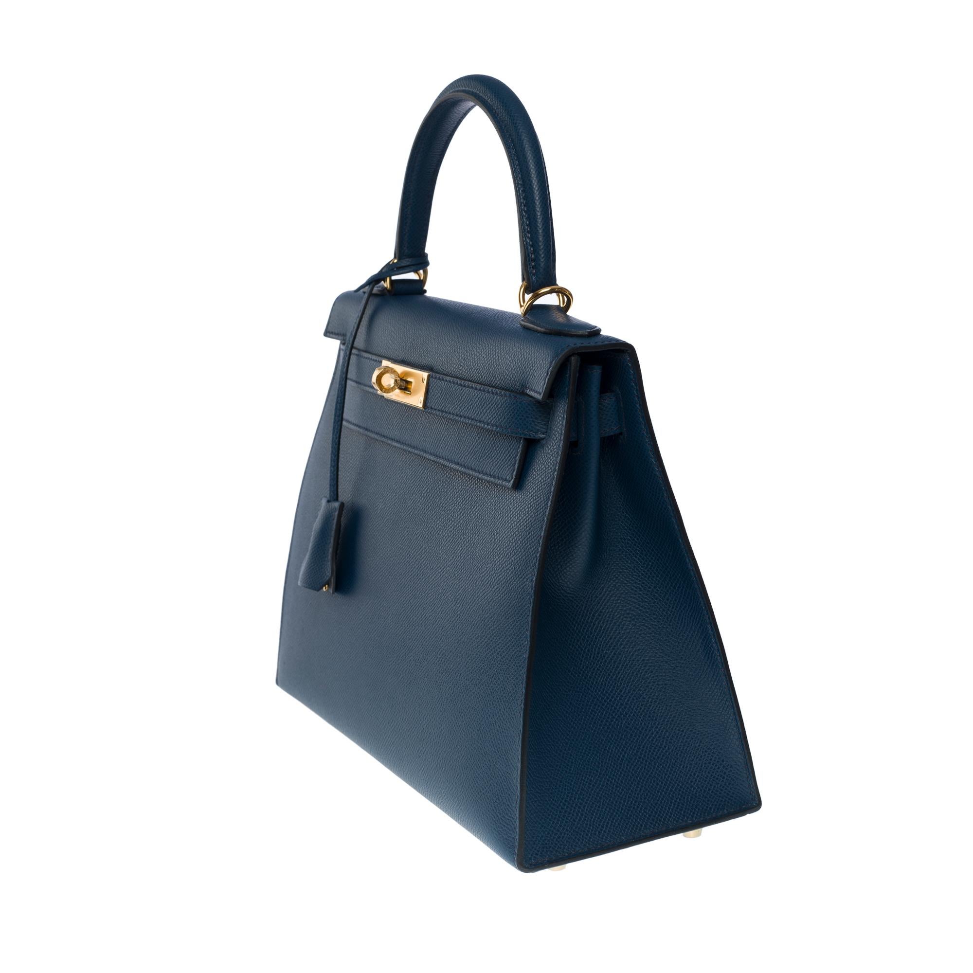 Women's New Hermès Kelly 28 sellier handbag strap in Prussian blue Epsom leather, GHW