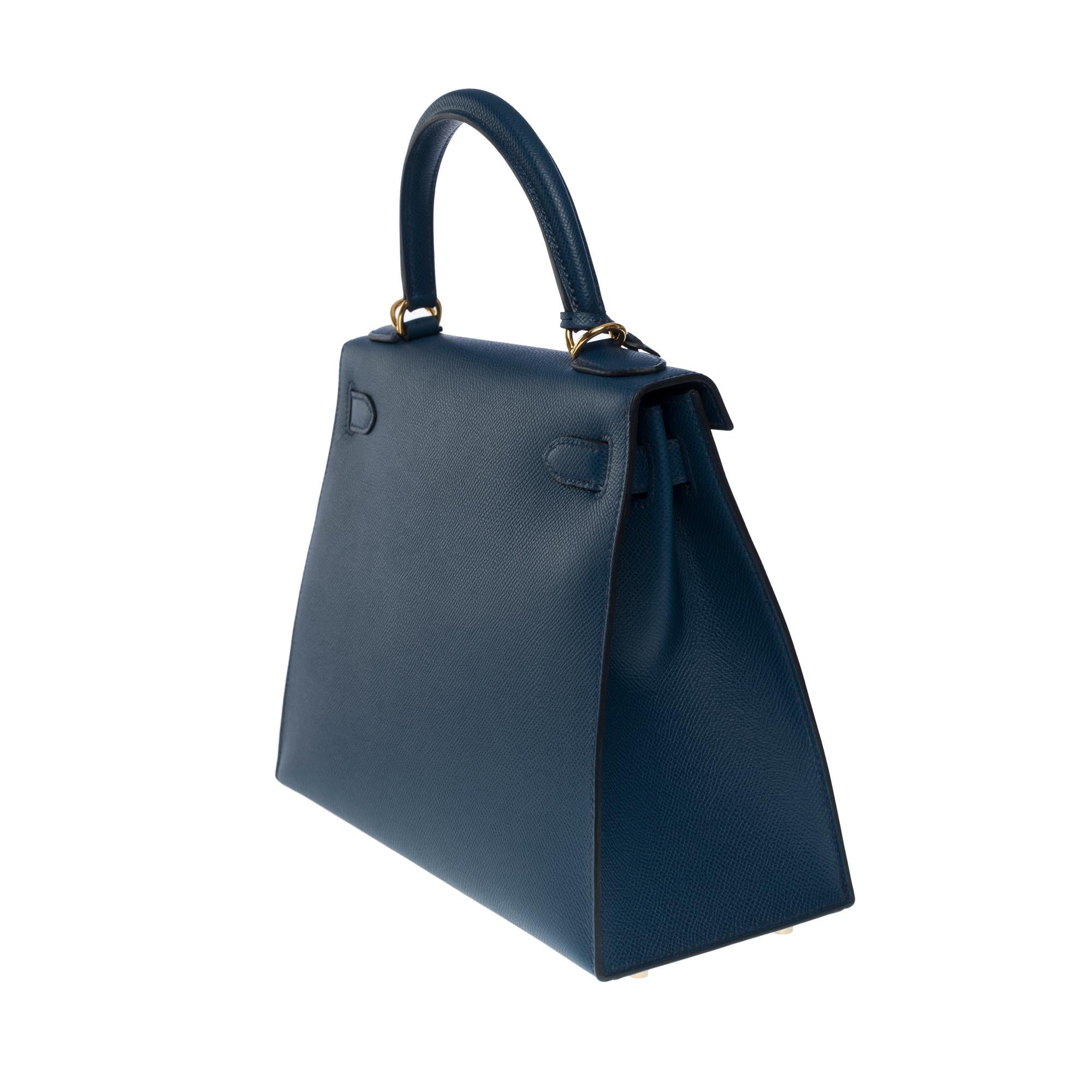 New Hermès Kelly 28 sellier handbag strap in Prussian blue Epsom leather, GHW 1