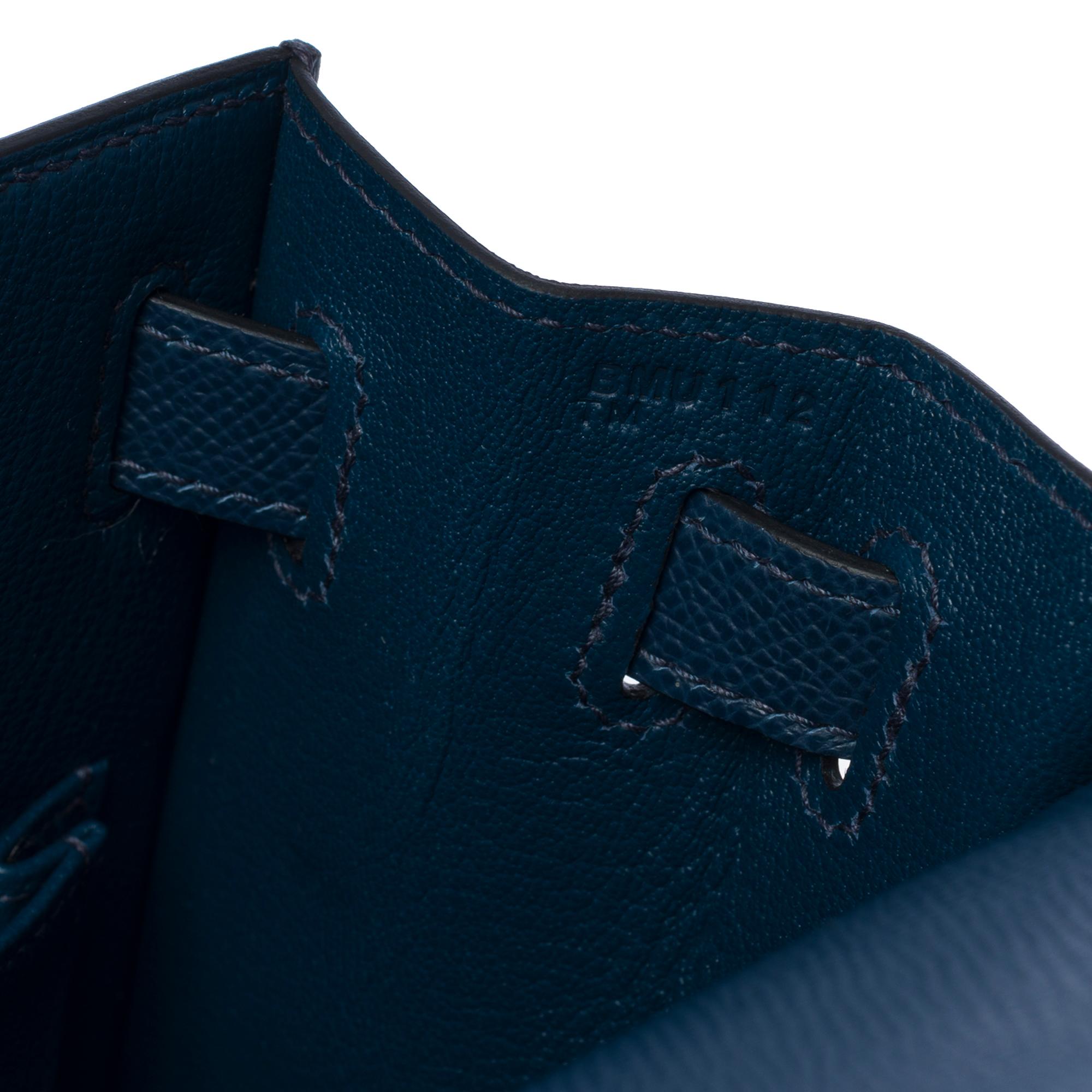 New Hermès Kelly 28 sellier handbag strap in Prussian blue Epsom leather, GHW 3