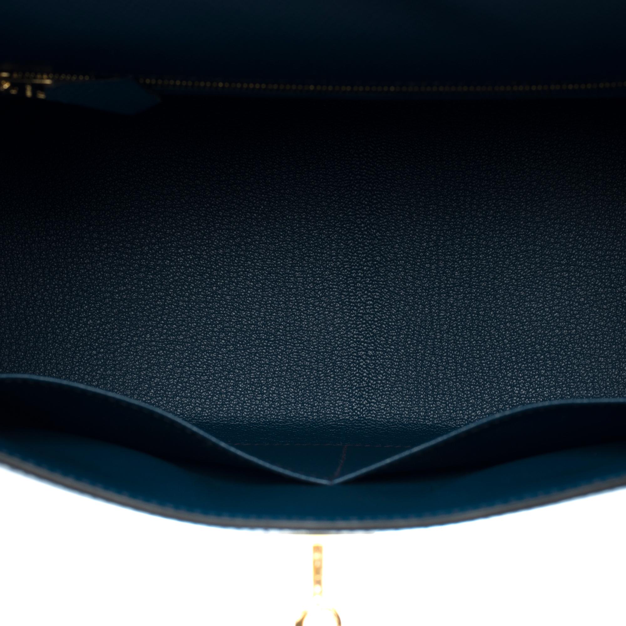 New Hermès Kelly 28 sellier handbag strap in Prussian blue Epsom leather, GHW 4