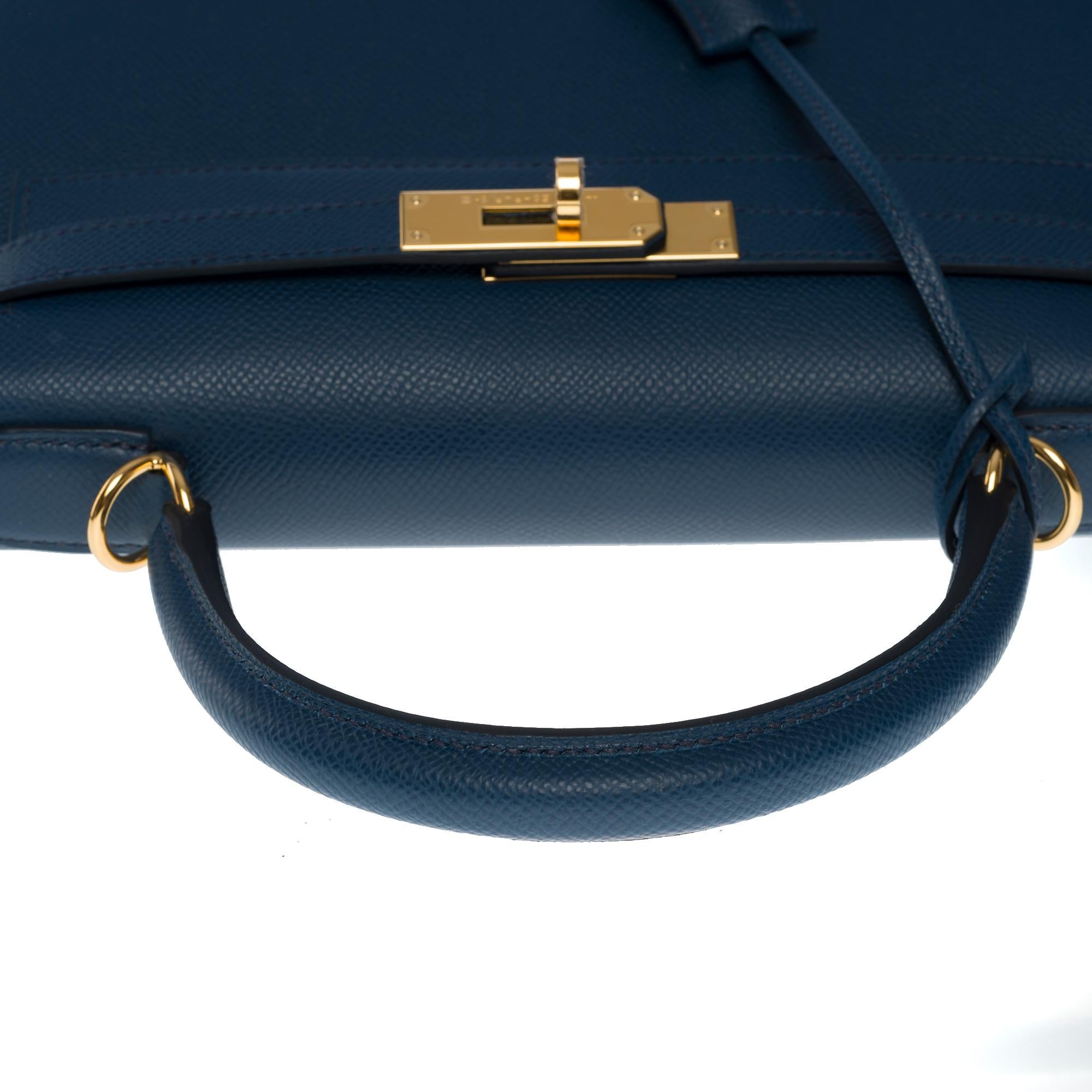 New Hermès Kelly 28 sellier handbag strap in Prussian blue Epsom leather, GHW 5