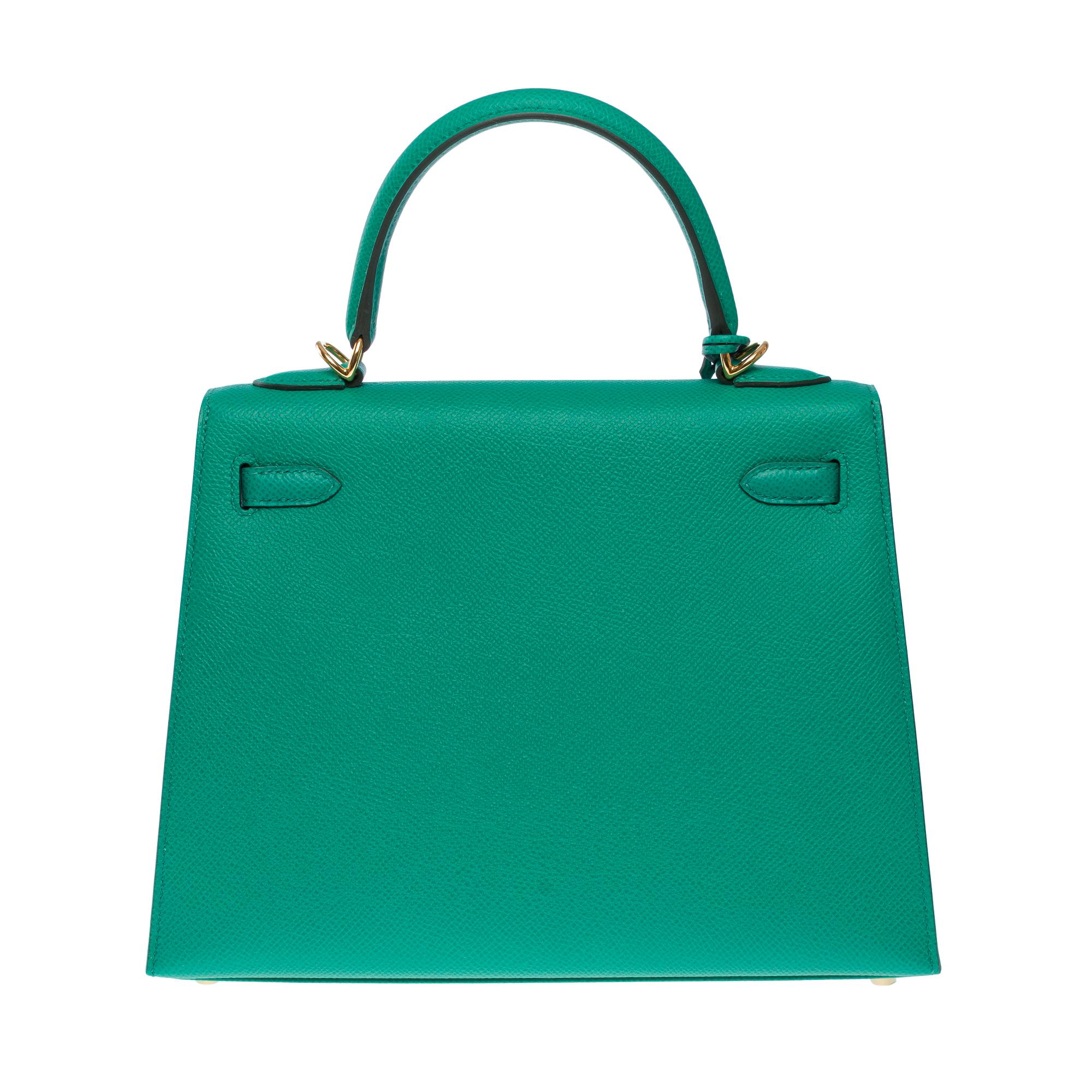 New Hermès Kelly 28 sellier handbag strap in Vert Jade Epsom Calf leather, GHW In New Condition In Paris, IDF