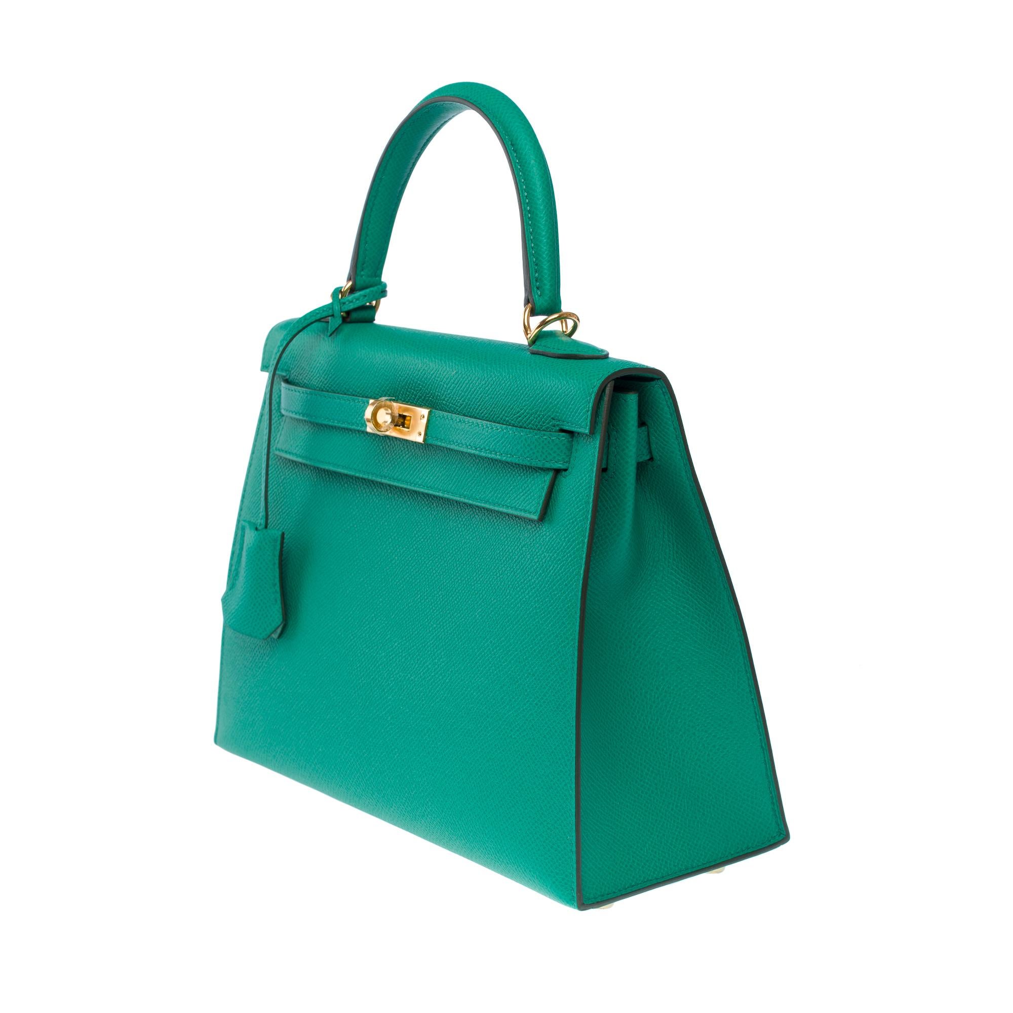 Women's New Hermès Kelly 28 sellier handbag strap in Vert Jade Epsom Calf leather, GHW