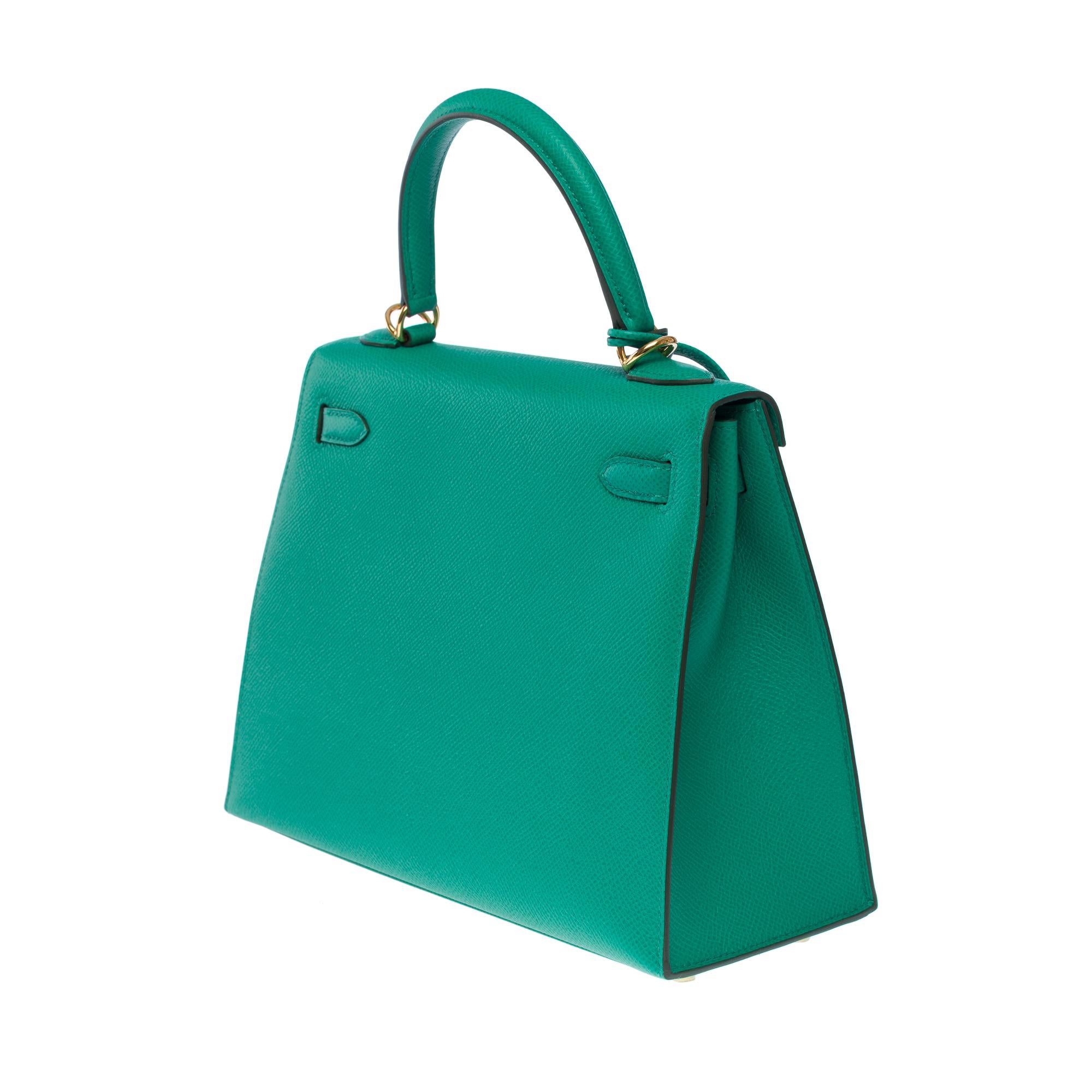 New Hermès Kelly 28 sellier handbag strap in Vert Jade Epsom Calf leather, GHW 1