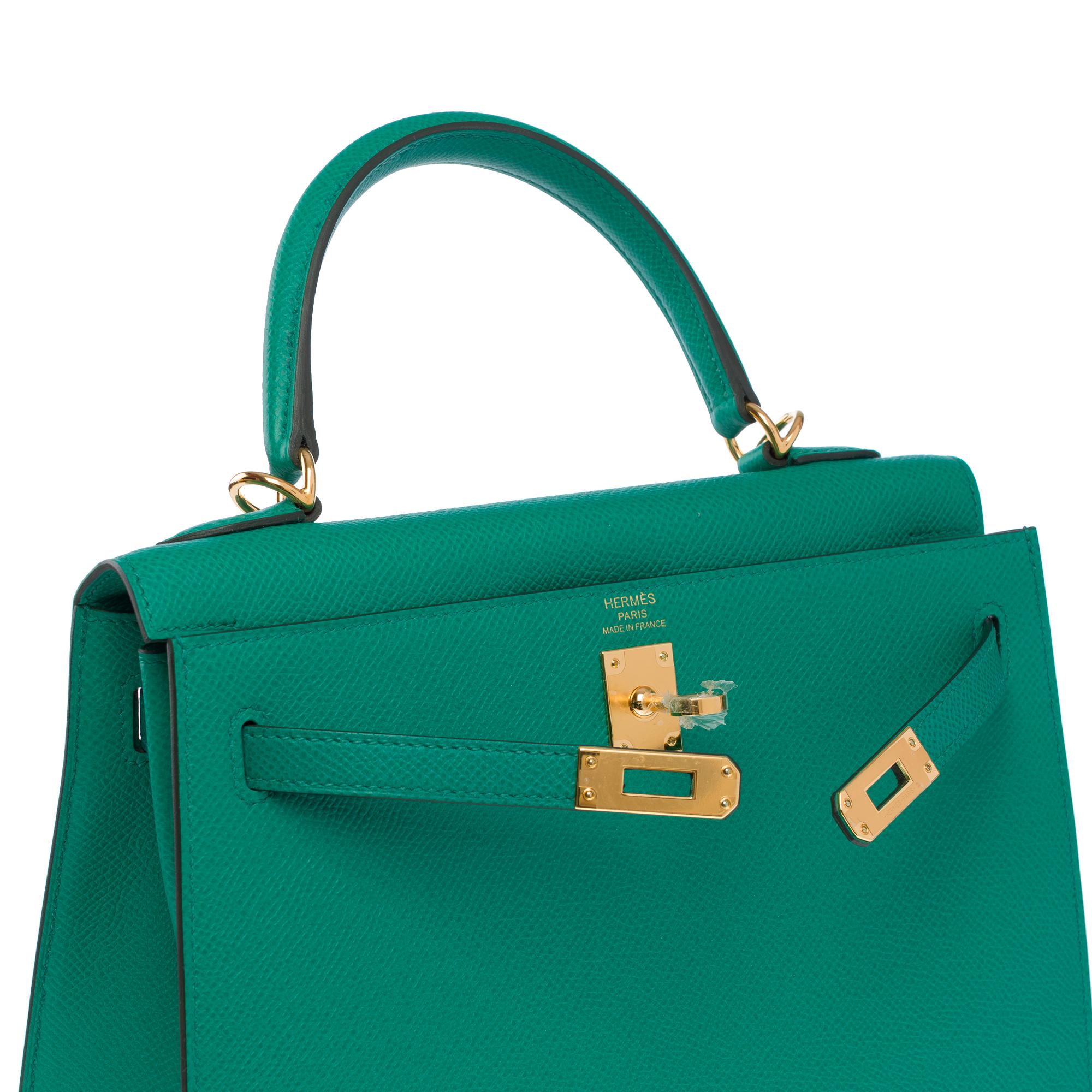 New Hermès Kelly 28 sellier handbag strap in Vert Jade Epsom Calf leather, GHW 2