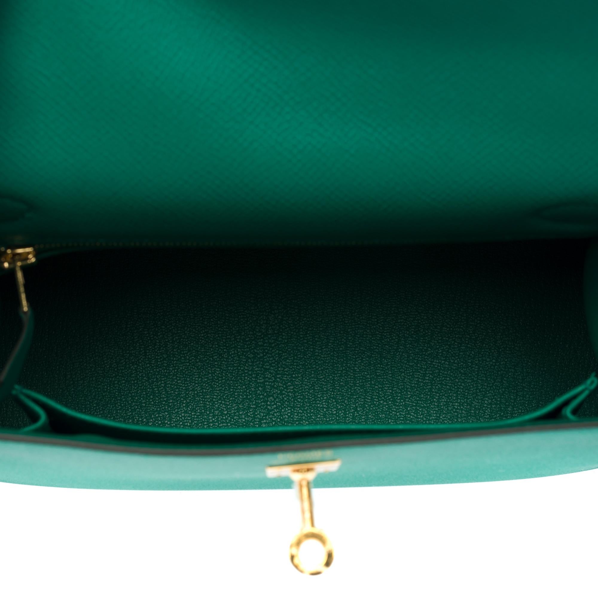 New Hermès Kelly 28 sellier handbag strap in Vert Jade Epsom Calf leather, GHW 4