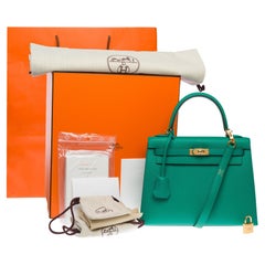 New Hermès Kelly 28 sellier handbag strap in Vert Jade Epsom Calf leather, GHW