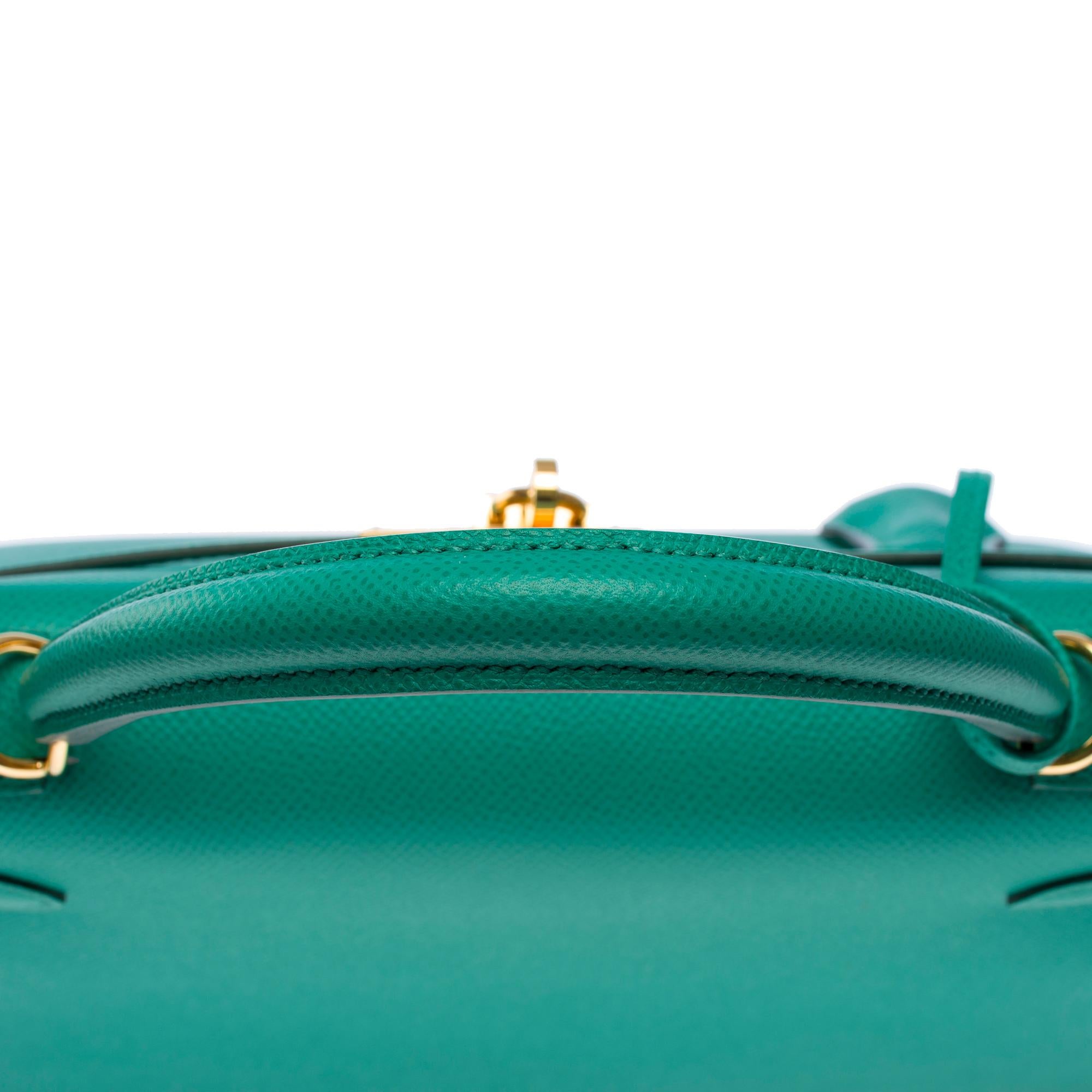 New Hermès Kelly 28 sellier handbag strap in Vert Jade Epsom leather, GHW For Sale 6