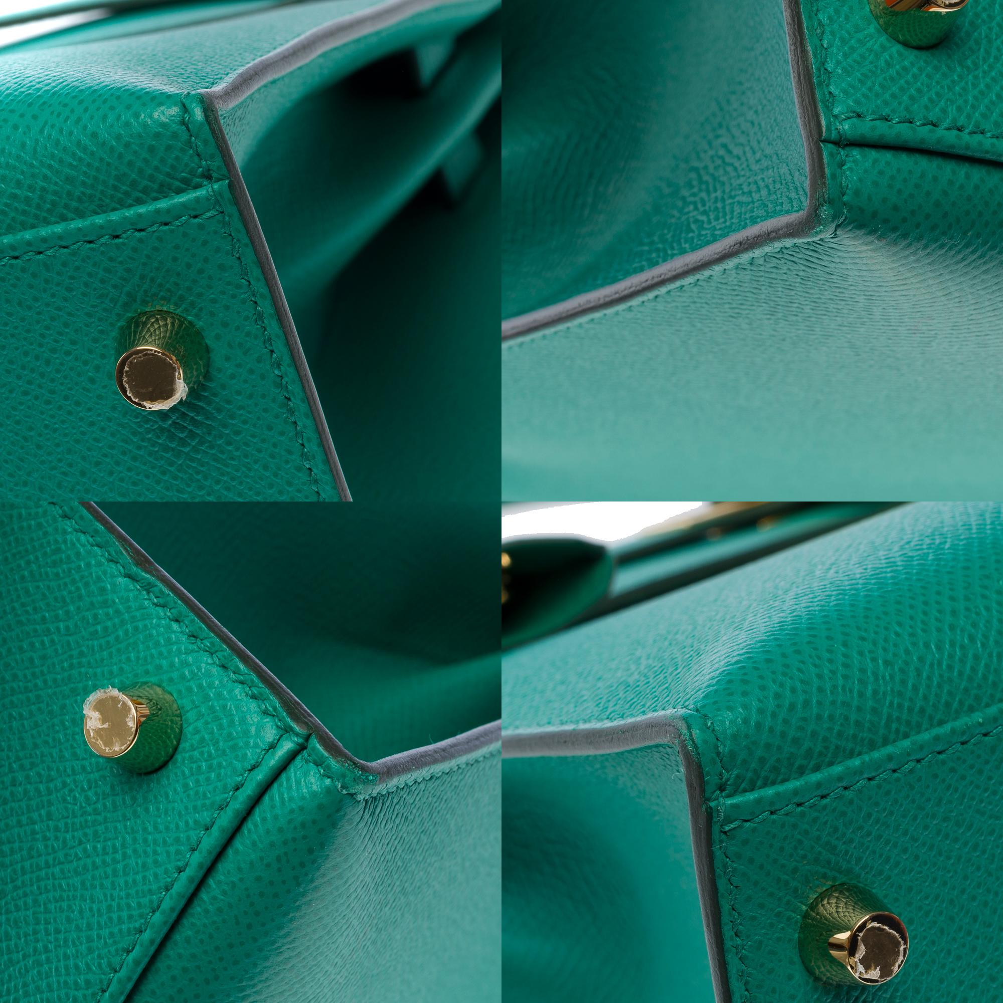 New Hermès Kelly 28 sellier handbag strap in Vert Jade Epsom leather, GHW For Sale 8