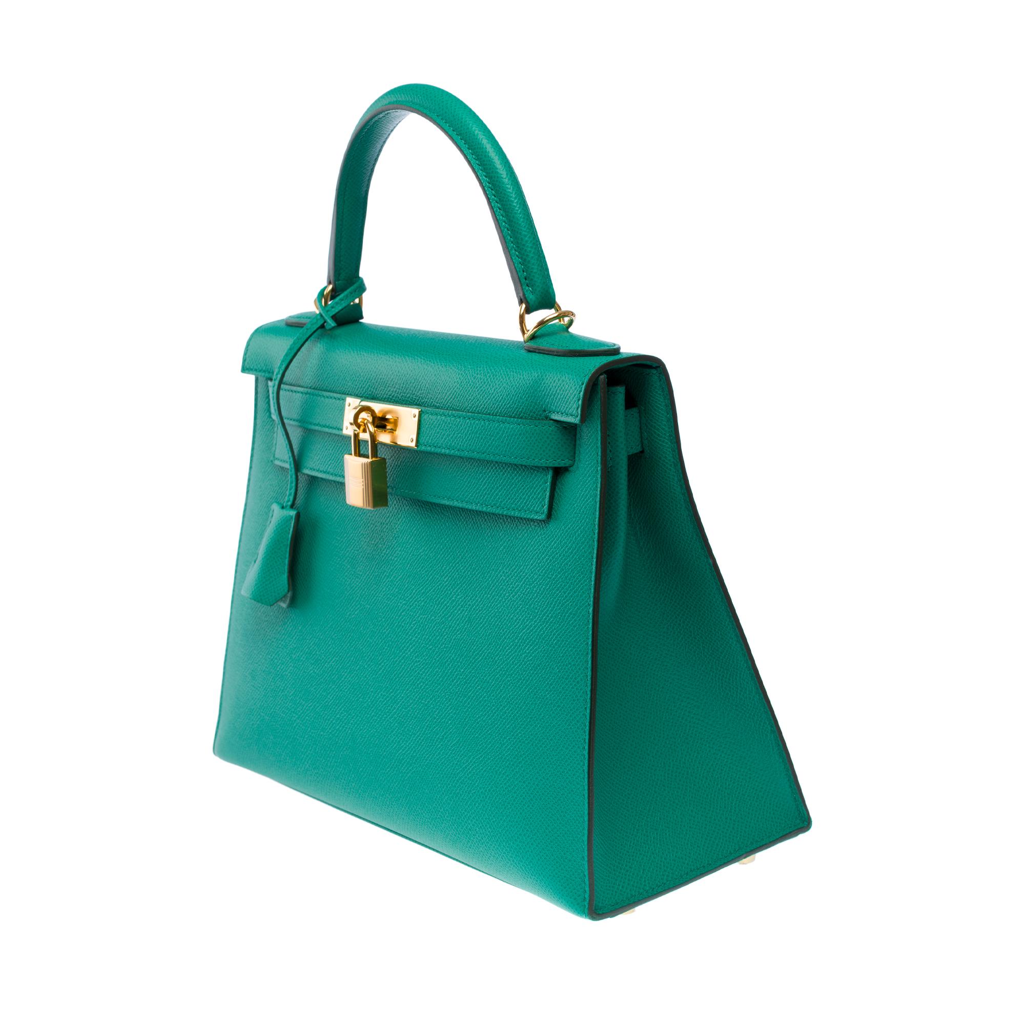 New Hermès Kelly 28 sellier handbag strap in Vert Jade Epsom leather, GHW For Sale 1