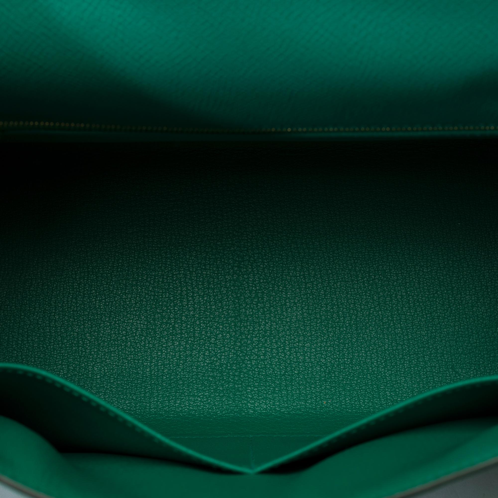 New Hermès Kelly 28 sellier handbag strap in Vert Jade Epsom leather, GHW For Sale 5