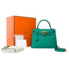 Neu Hermès Kelly 28 sellier Handtasche Riemen in Vert Jade Epsom Leder, GHW