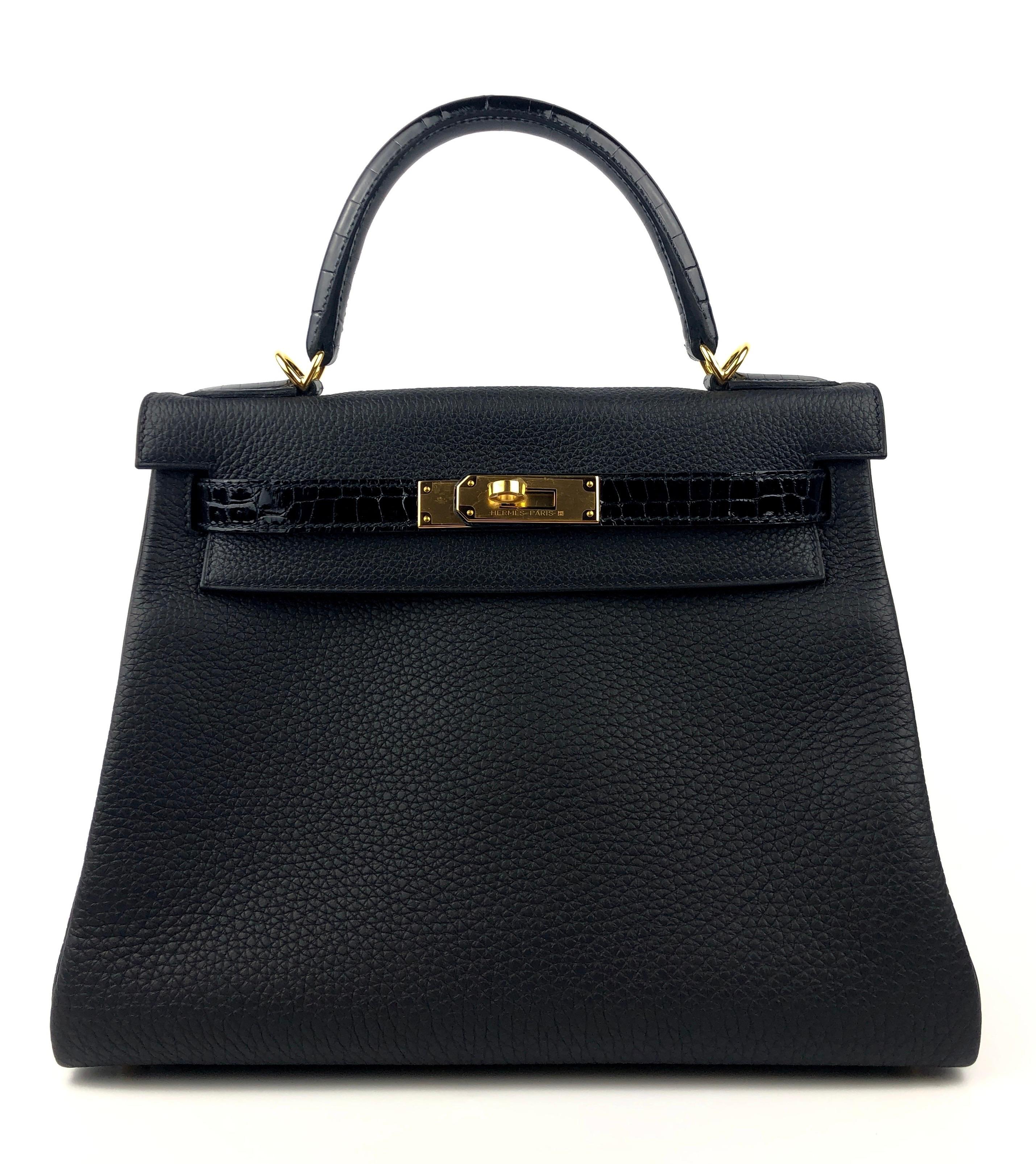 Brand New 2021 Rare Hermes Kelly 28 Touch Black Leather and Crocodile Gold Hardware. Full set with copy of receipt and cites. 

Shop with Confidence from Lux Addicts. Authenticity Guaranteed! 