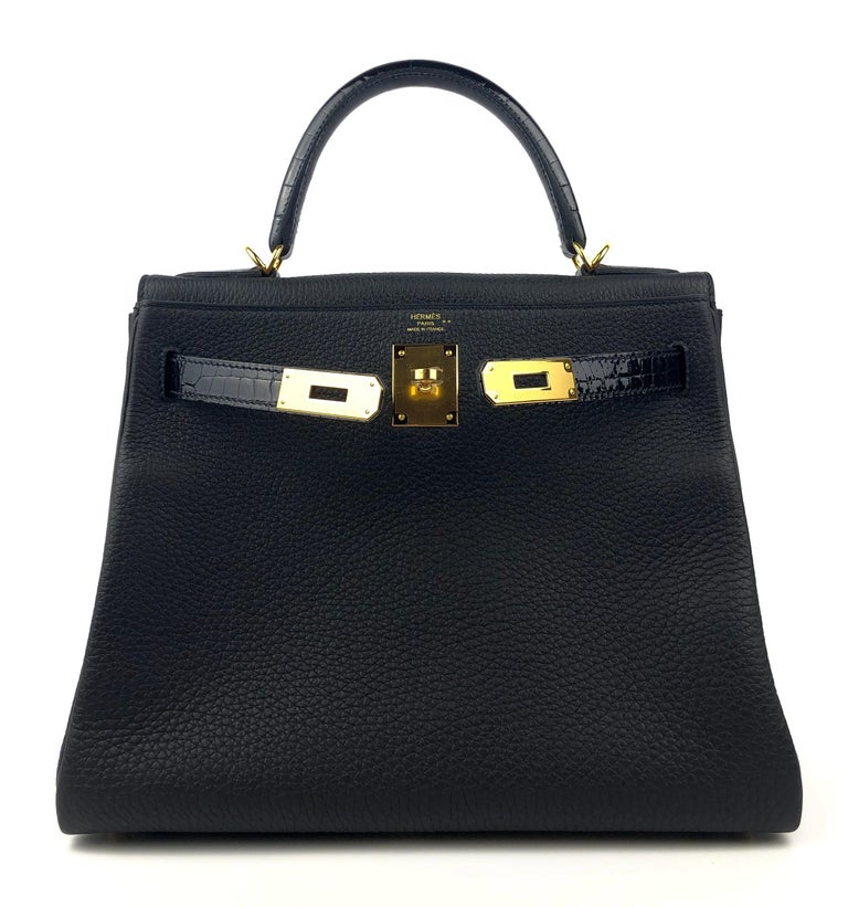 BRAND NEW-Hermès Kelly 28 Touch with strap in black Togo&alligator