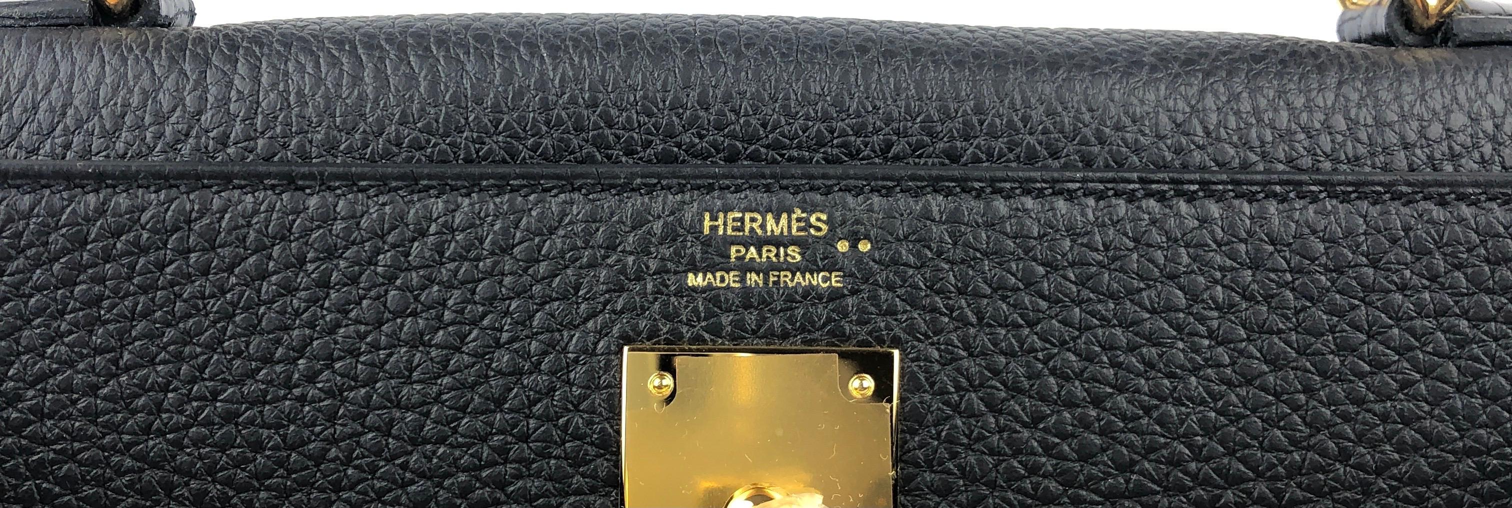 New Hermes Kelly 28 Touch Black Leather and Crocodile Gold Hardware 2021  In New Condition In Miami, FL
