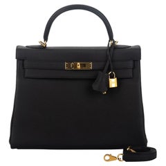 New Hermes Kelly 32 Retourne Black Togo