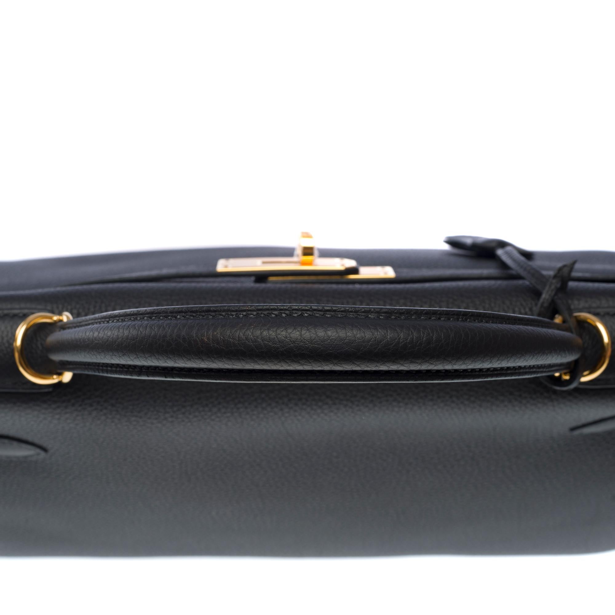 New Hermès Kelly 32 retourne handbag strap in Black Togo leather, GHW 6