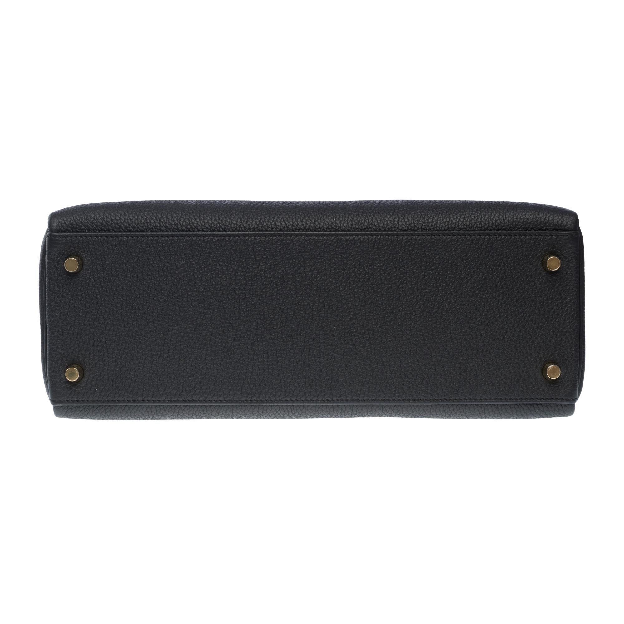 New Hermès Kelly 32 retourne handbag strap in Black Togo leather, GHW 7