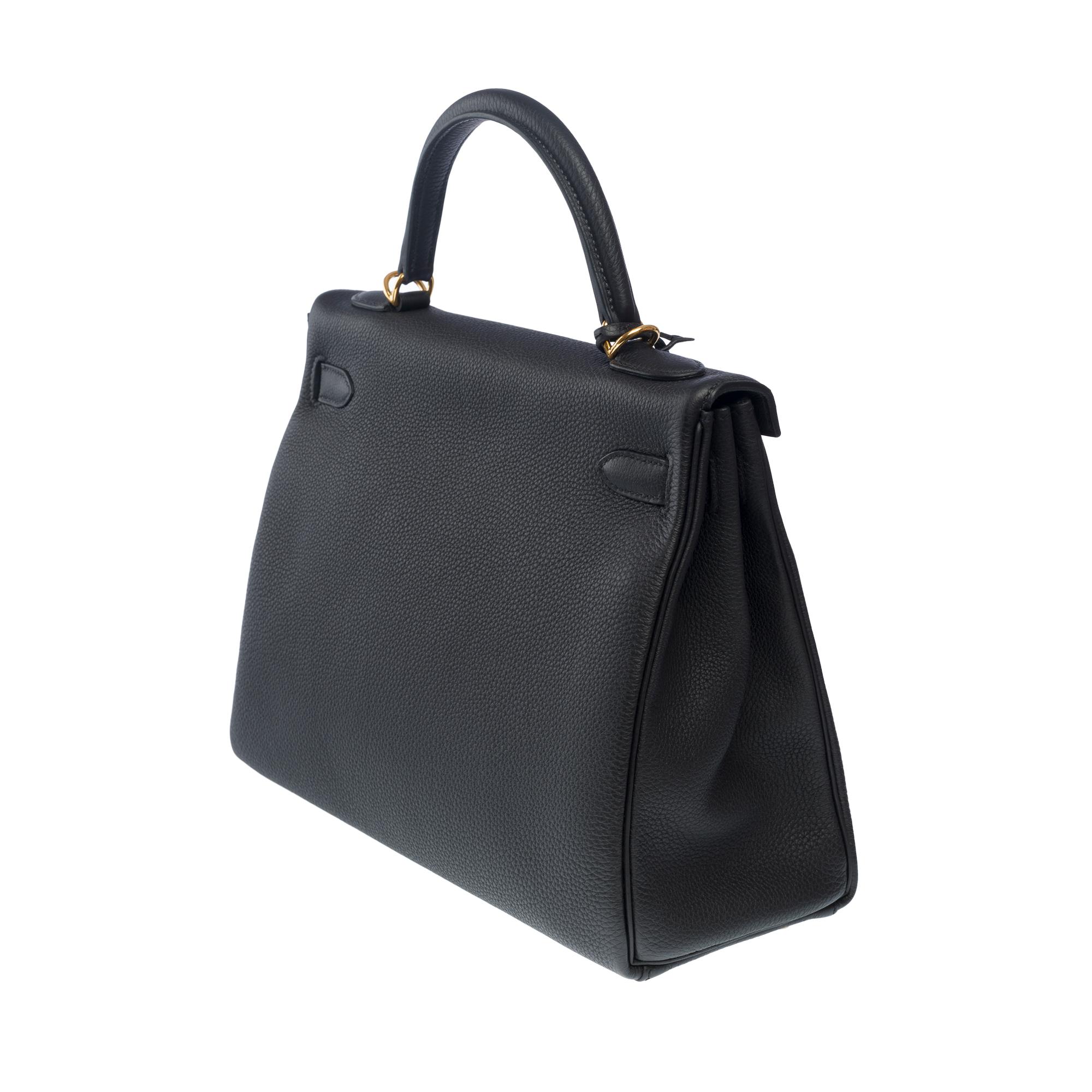 New Hermès Kelly 32 retourne handbag strap in Black Togo leather, GHW 2