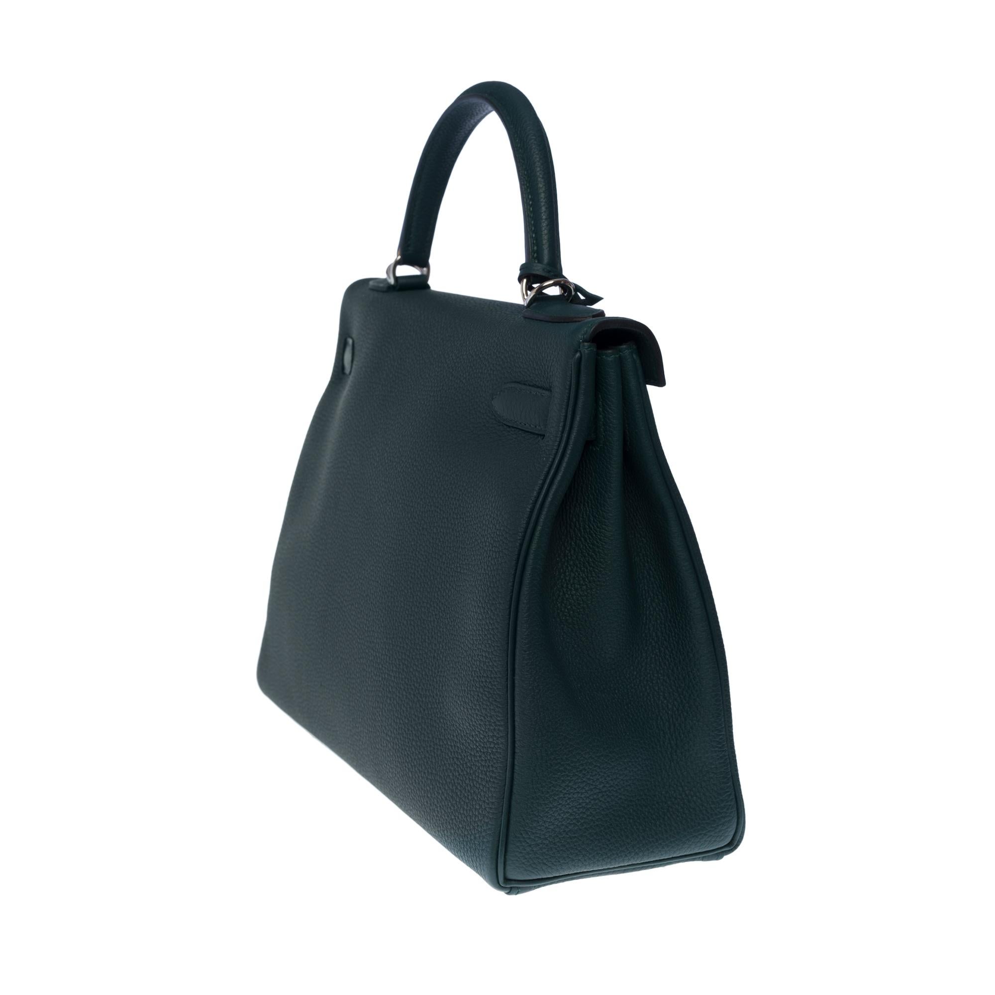 New Hermès Kelly 32 retourne handbag strap in Green Cypres Togo leather, SHW 1