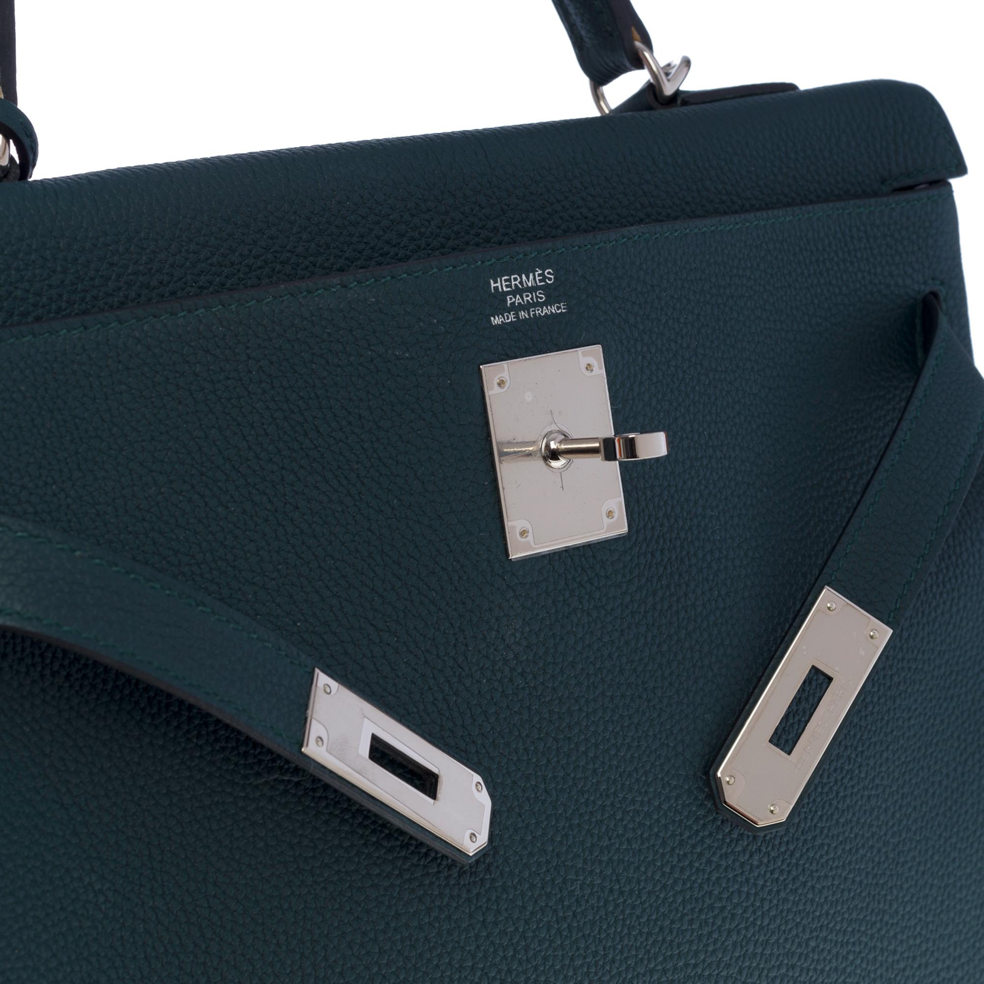 New Hermès Kelly 32 retourne handbag strap in Green Cypres Togo leather, SHW 2