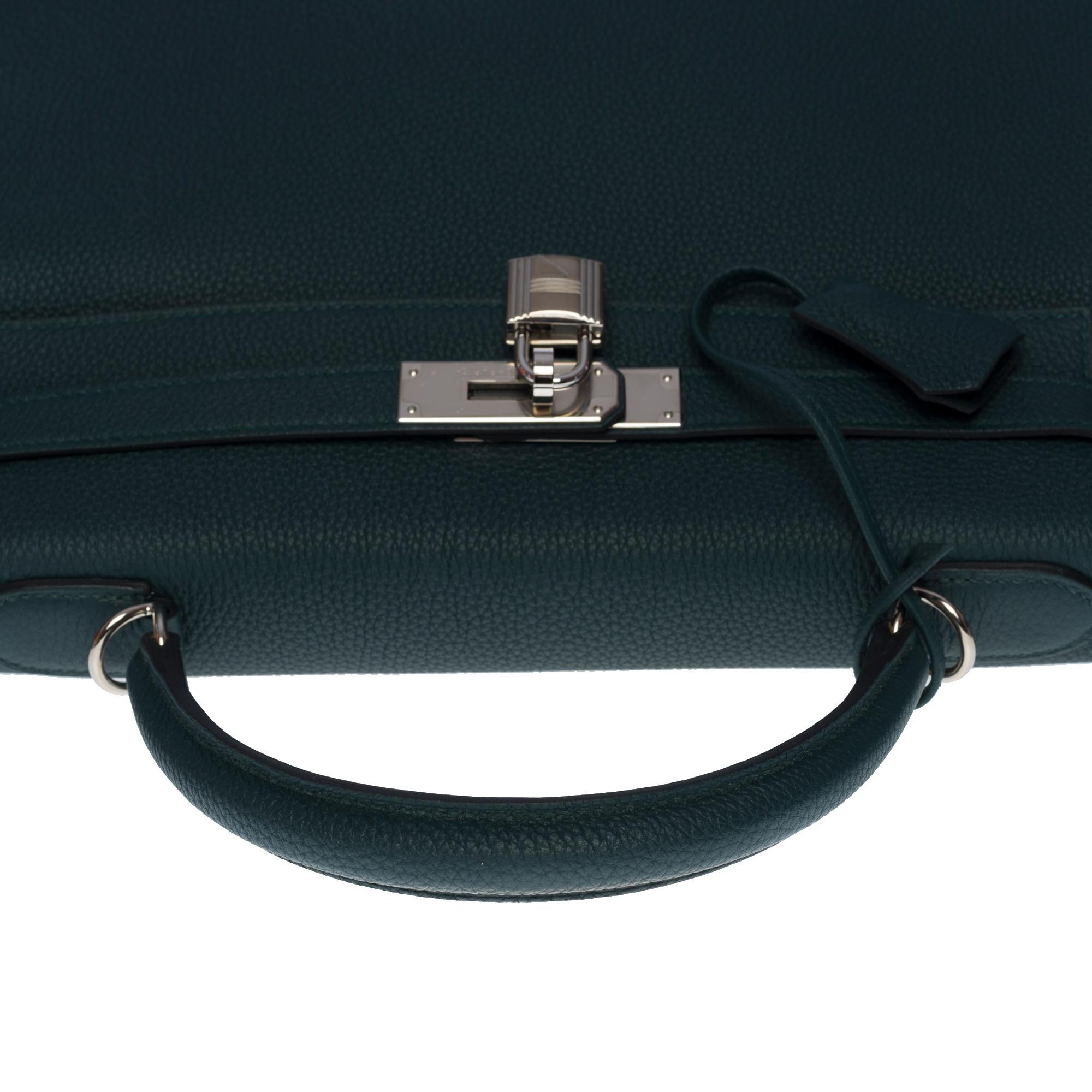 New Hermès Kelly 32 retourne handbag strap in Green Cypres Togo leather, SHW 5