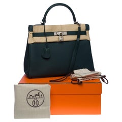 New Hermès Kelly 32 retourne handbag strap in Green Cypres Togo leather, SHW