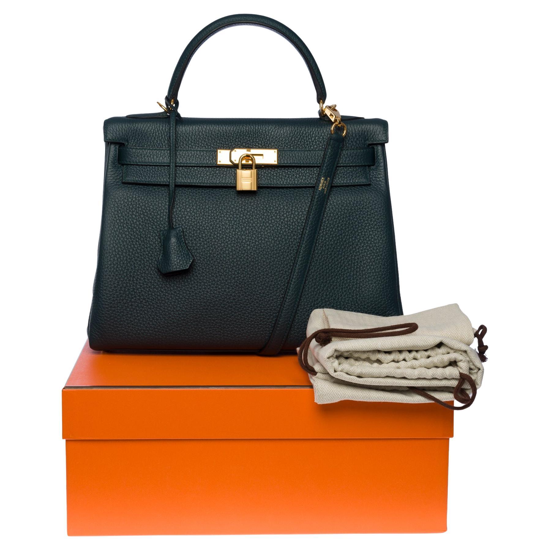 New Hermès Kelly 32 retourne in Green Cypres Taurillon Clemence leather, GHW