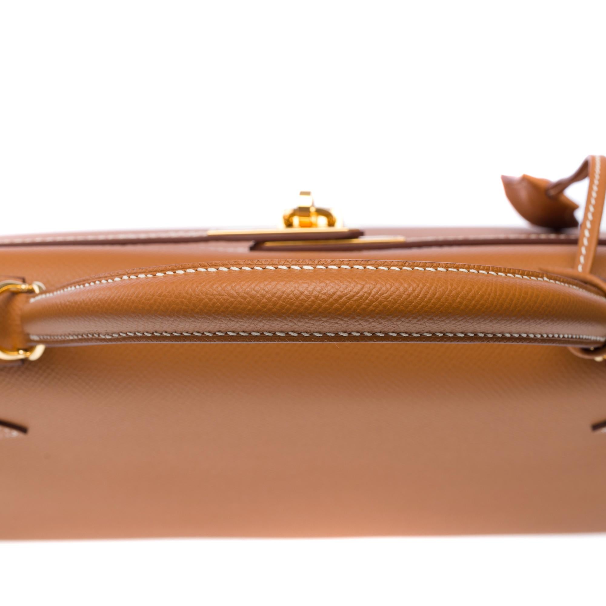 New Hermès Kelly 32 sellier handbag strap in Camel Epsom calf leather, GHW For Sale 6