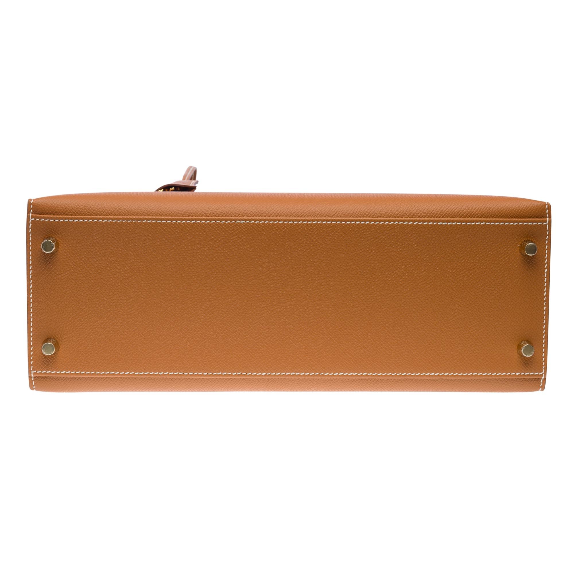 New Hermès Kelly 32 sellier handbag strap in Camel Epsom calf leather, GHW For Sale 7