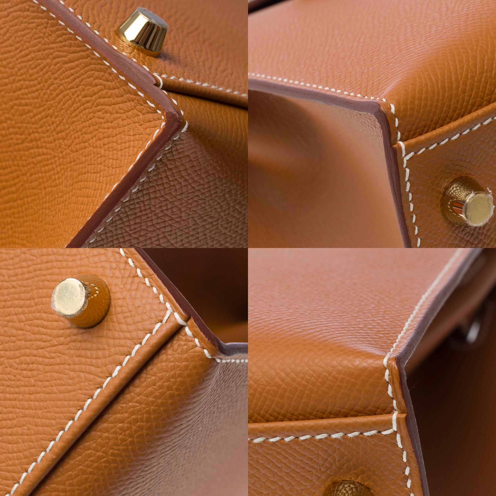 New Hermès Kelly 32 sellier handbag strap in Camel Epsom calf leather, GHW For Sale 8
