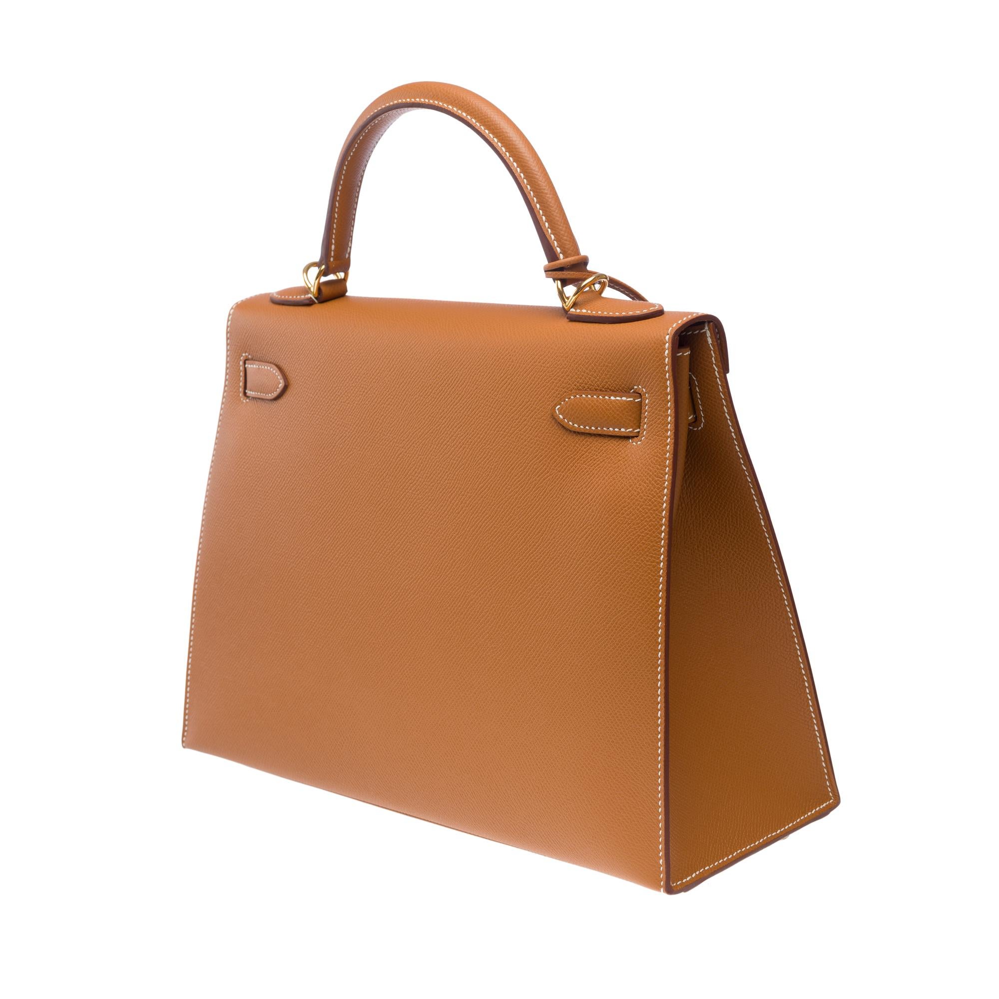 New Hermès Kelly 32 sellier handbag strap in Camel Epsom calf leather, GHW For Sale 2