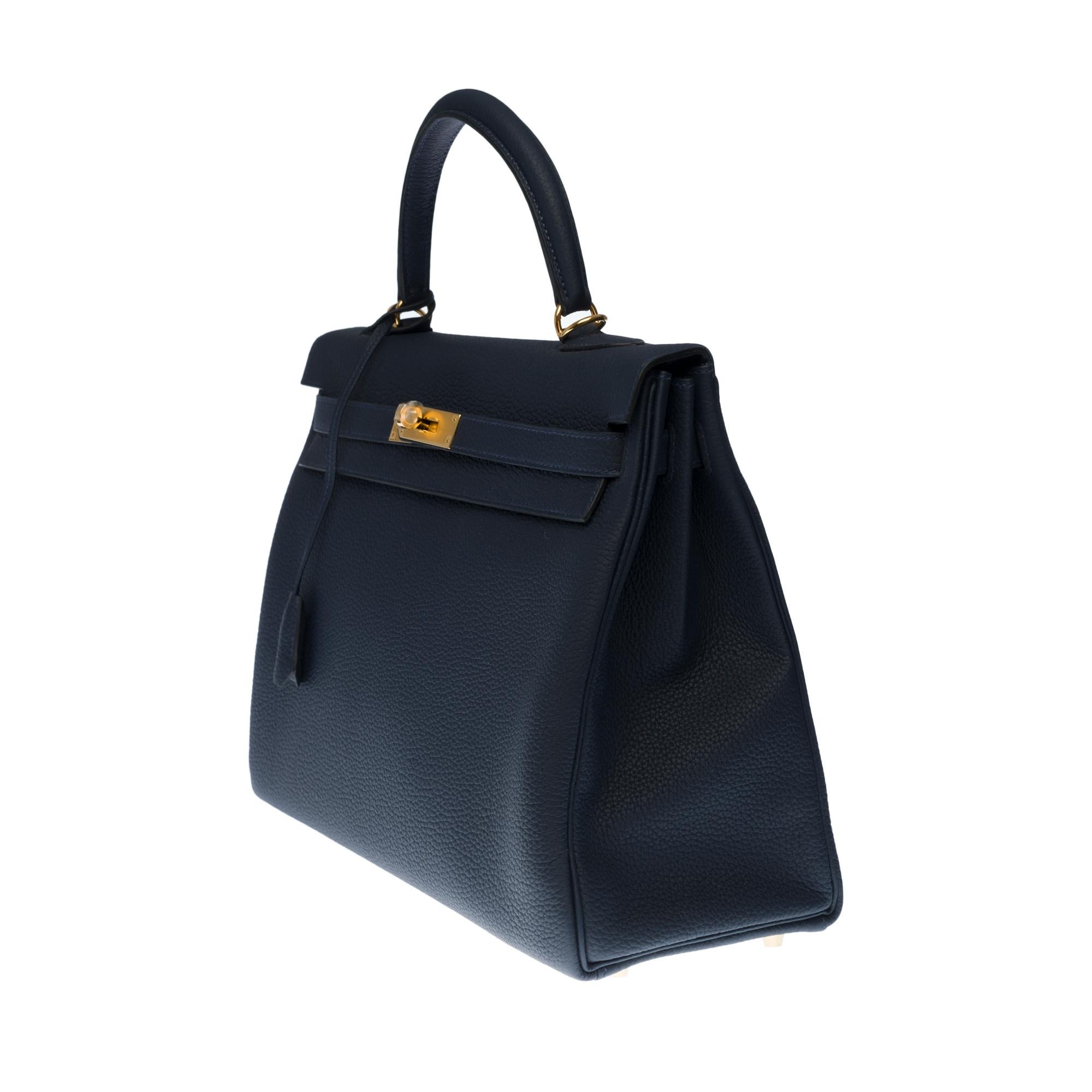 Black NEW- Hermès Kelly 32cm handbag with strap in bleu nuit togo leather, GHW