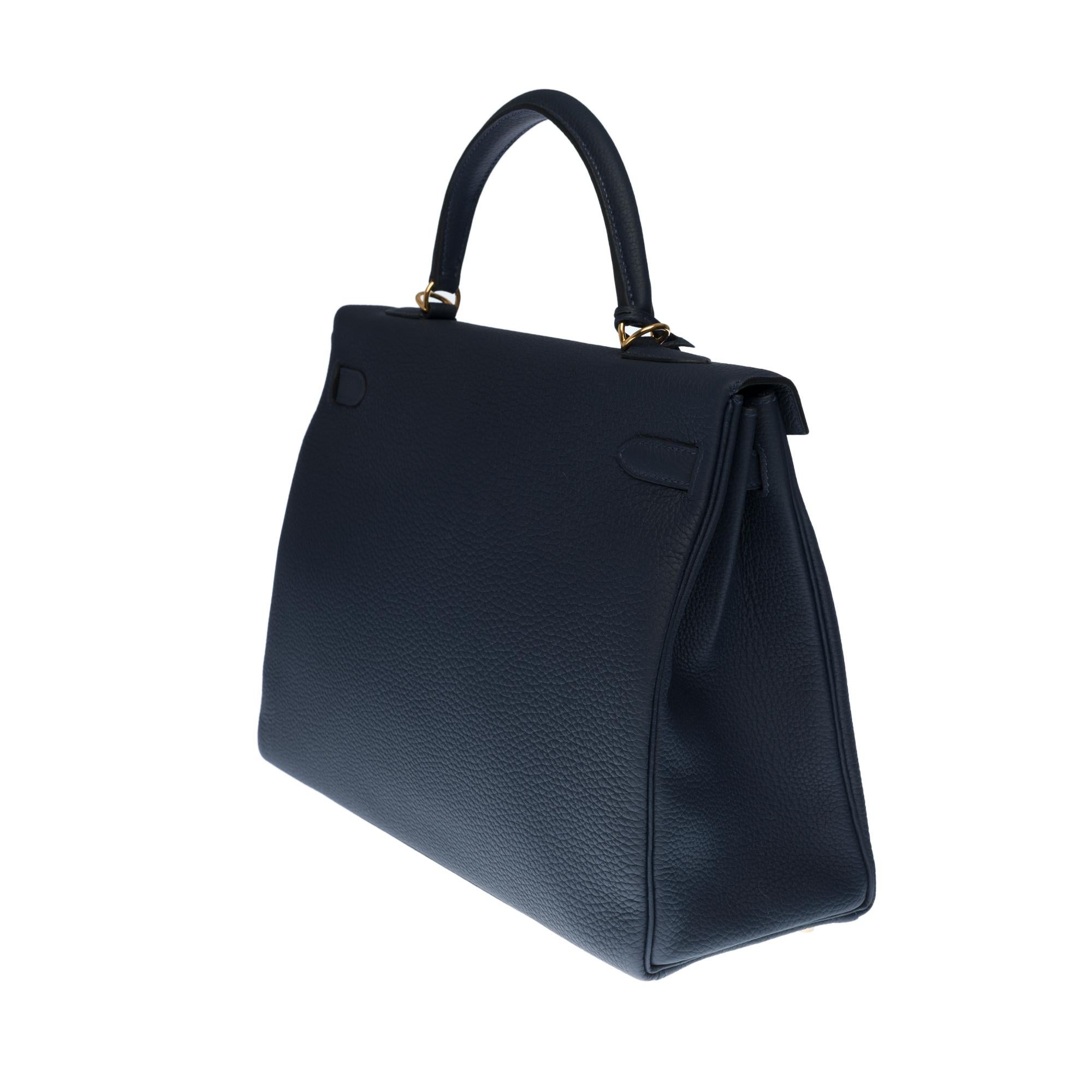 Women's NEW- Hermès Kelly 32cm handbag with strap in bleu nuit togo leather, GHW