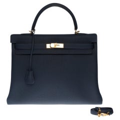 NEW- Hermès Kelly 32cm handbag with strap in bleu nuit togo leather, GHW