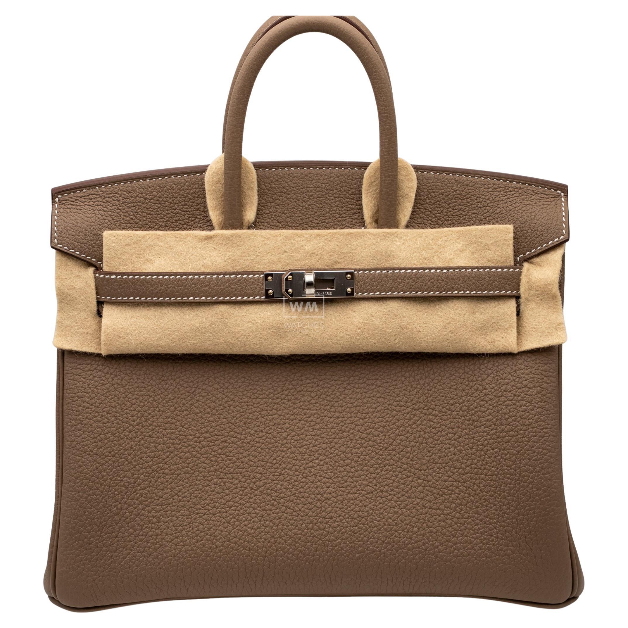 New Hermes Kelly Birkin 25 Togo Etoupe Palladium Hardware