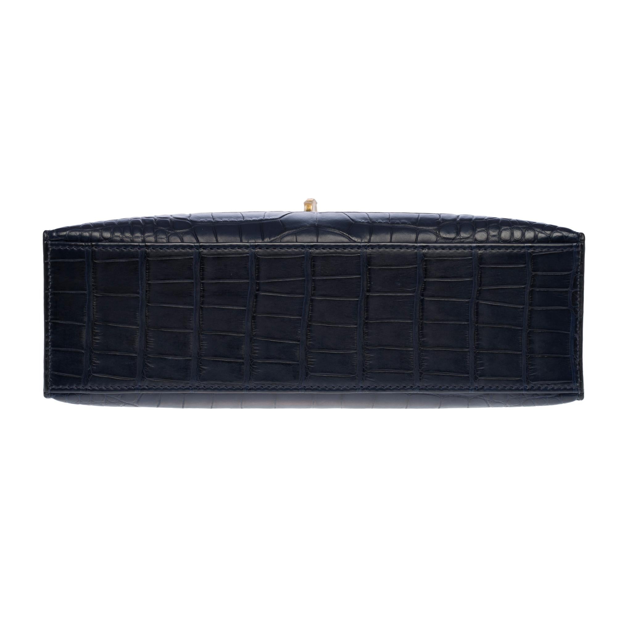 New Hermès Kelly Clutch handbag in Blue Indigo matte Crocodile leather , GHW For Sale 7