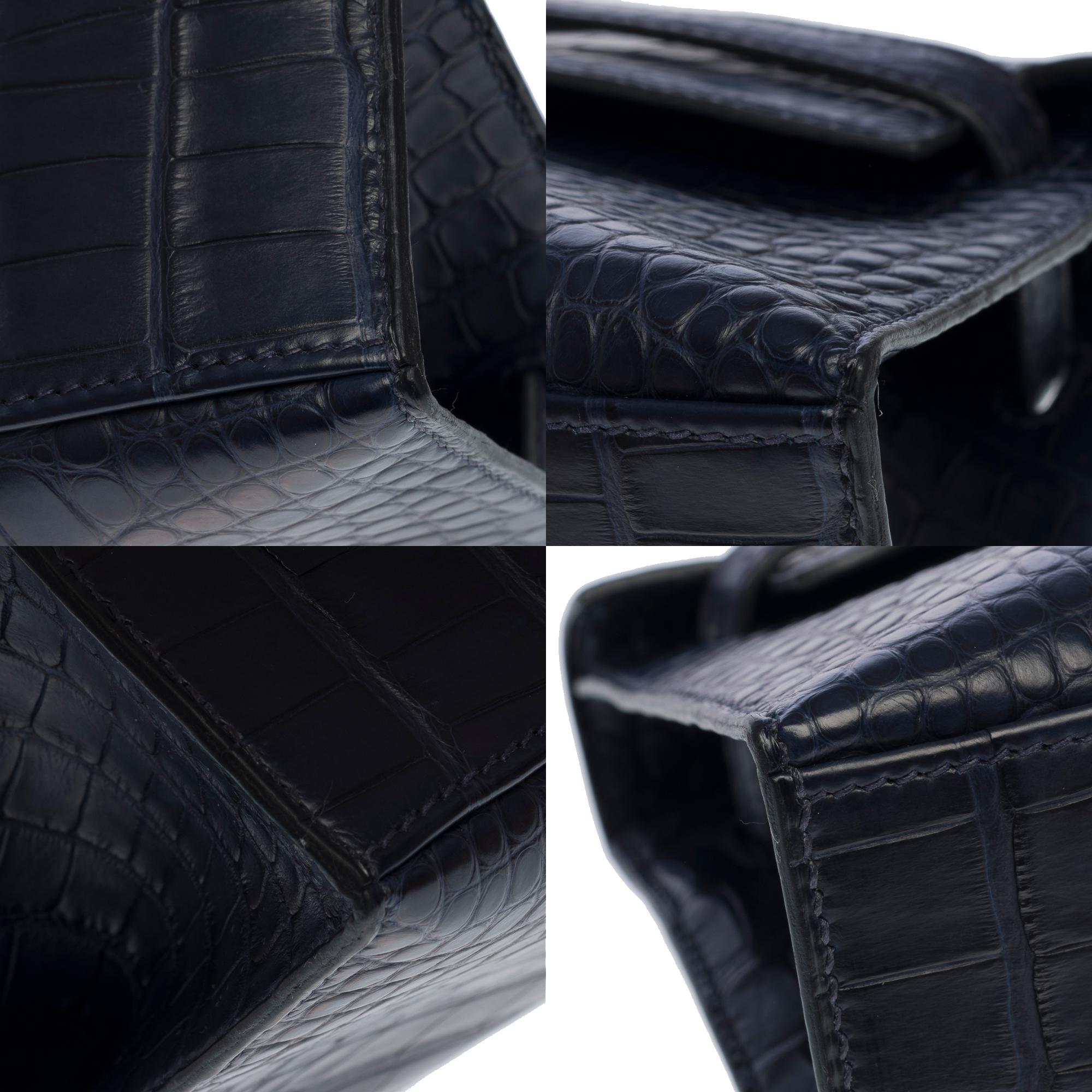 New Hermès Kelly Clutch handbag in Blue Indigo matte Crocodile leather , GHW For Sale 8