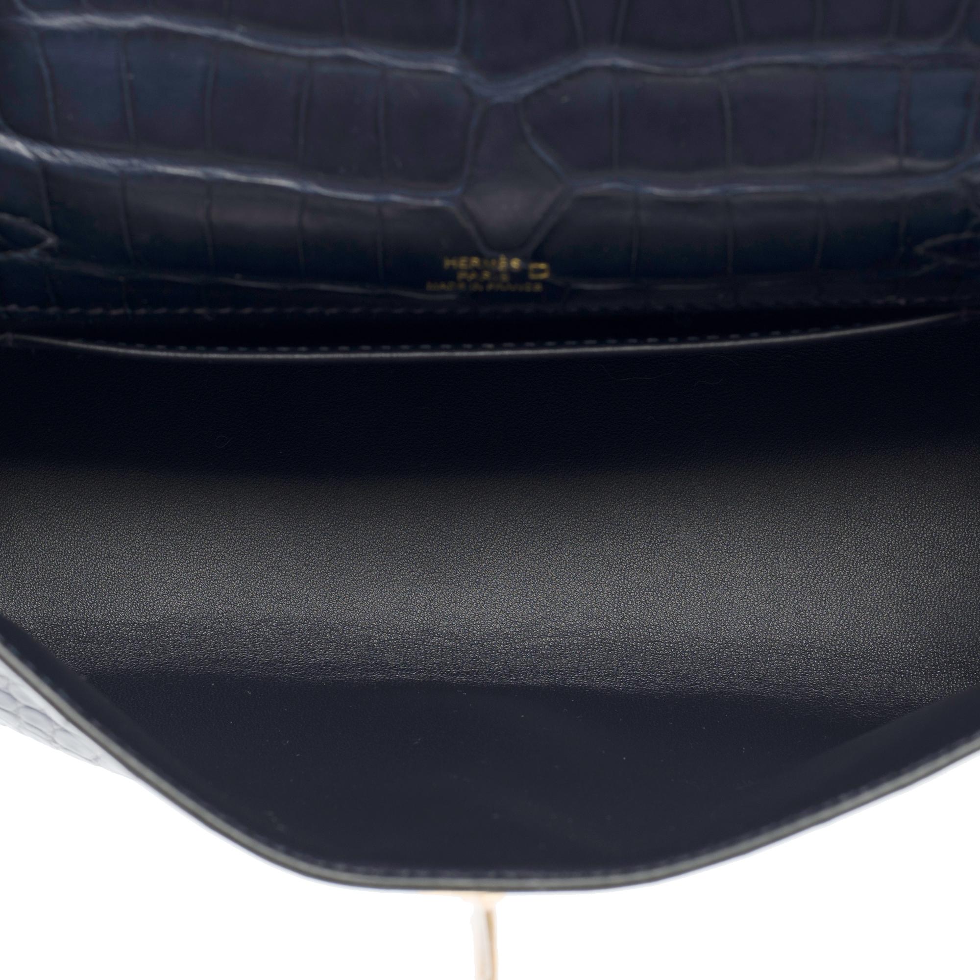 New Hermès Kelly Clutch handbag in Blue Indigo matte Crocodile leather , GHW For Sale 5